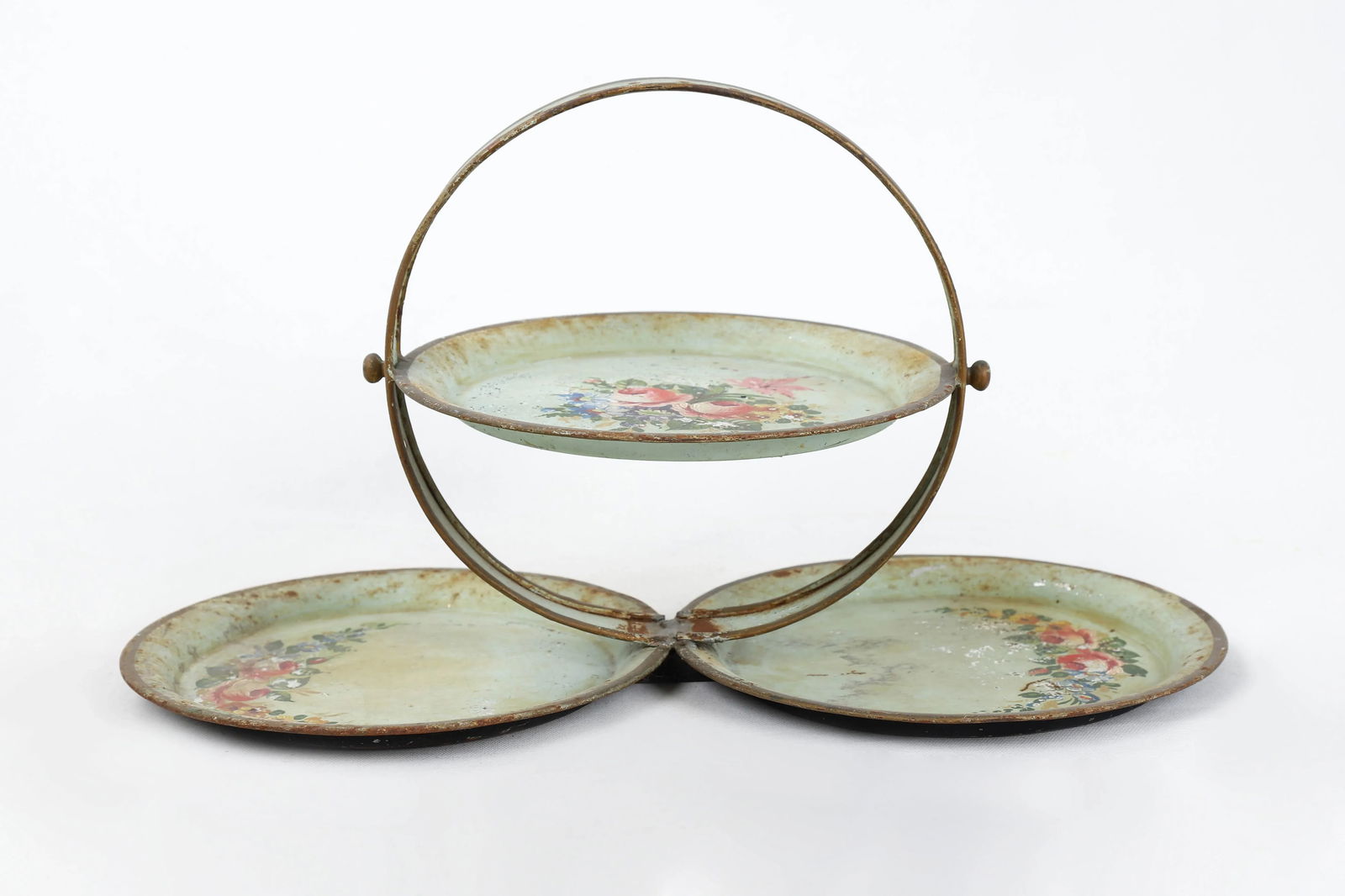 Vintage 3 Plate Tray Decorated in Flower Bouquets And - 6