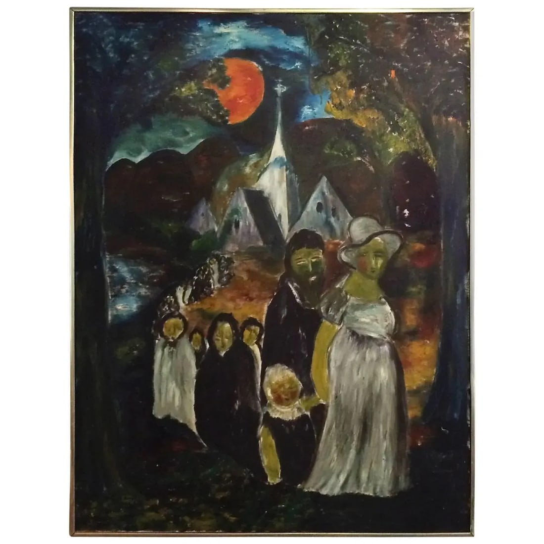 1960s Vintage Large Folk Art Acrylic Painting - 10