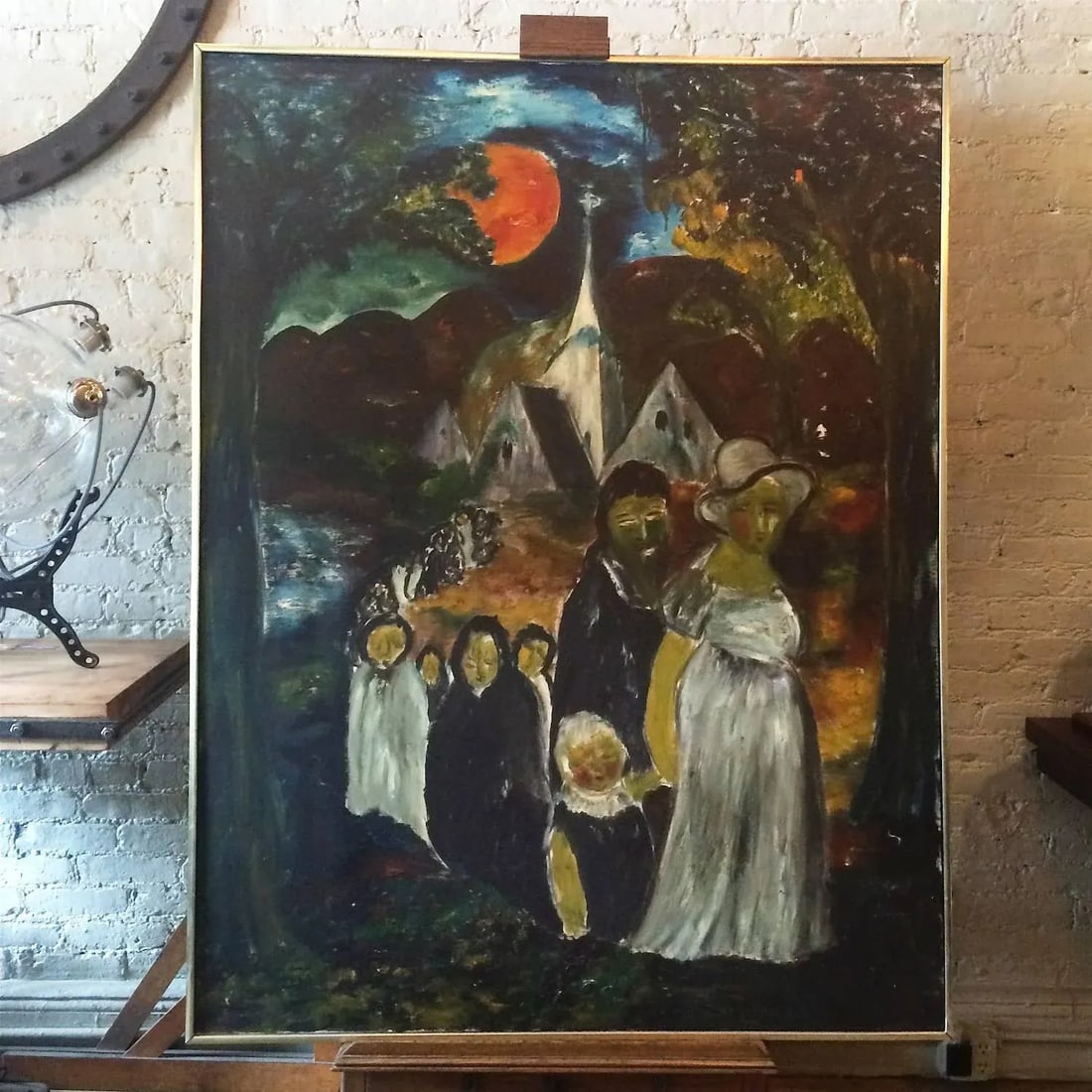 1960s Vintage Large Folk Art Acrylic Painting - 3