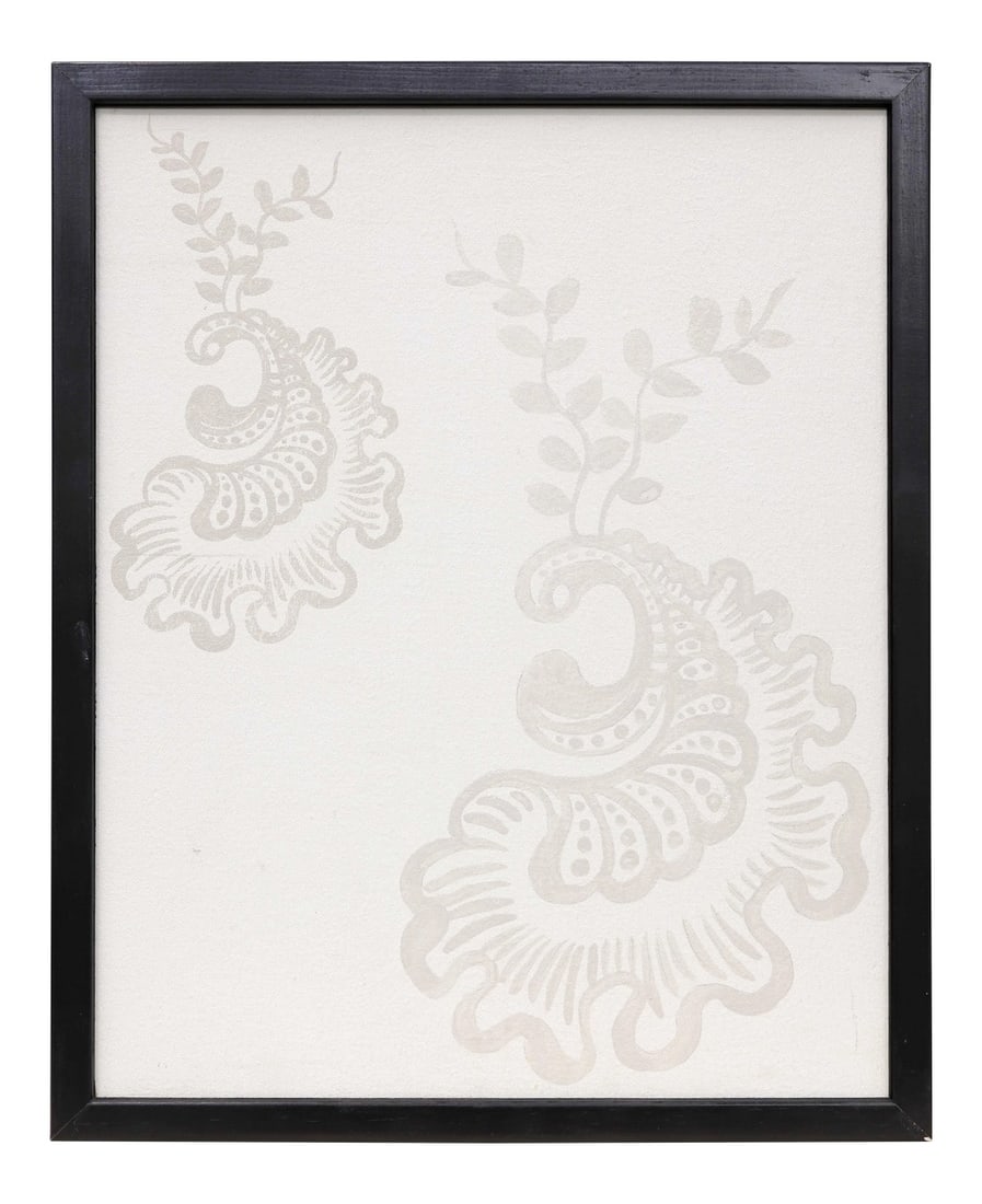 Vintage Mid-Century Shells and Leaves Framed Painting: This is a hand-painted paisley patternï¼Œ As one of the most recognizable decorative patterns, the swirl is the core of paisley pattern symbolization. According to legend, it