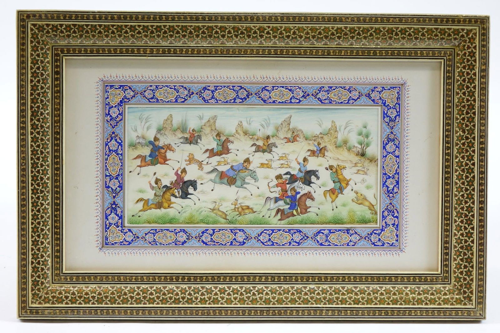 Late 20th Century Persian Khatam Inlaid With Artwork Paint on Faux Ivory Signed Original, Framed - 3