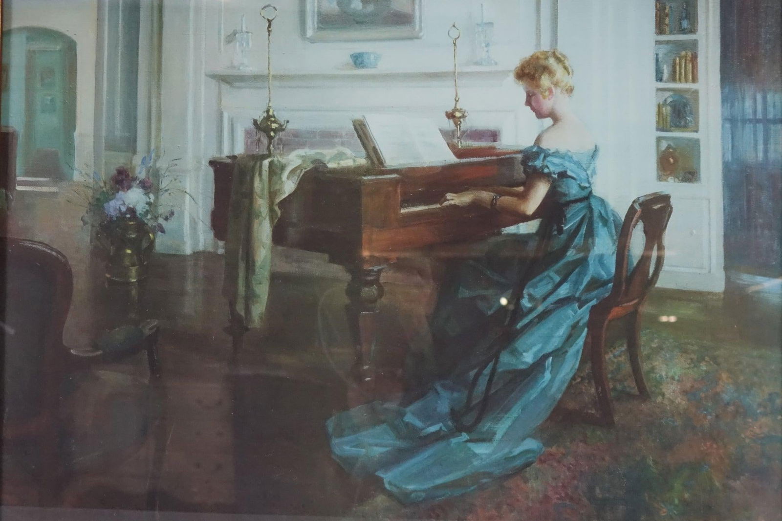 Late 20th Century Woman at the Piano" – Print of Original Oil on Canvas - 2