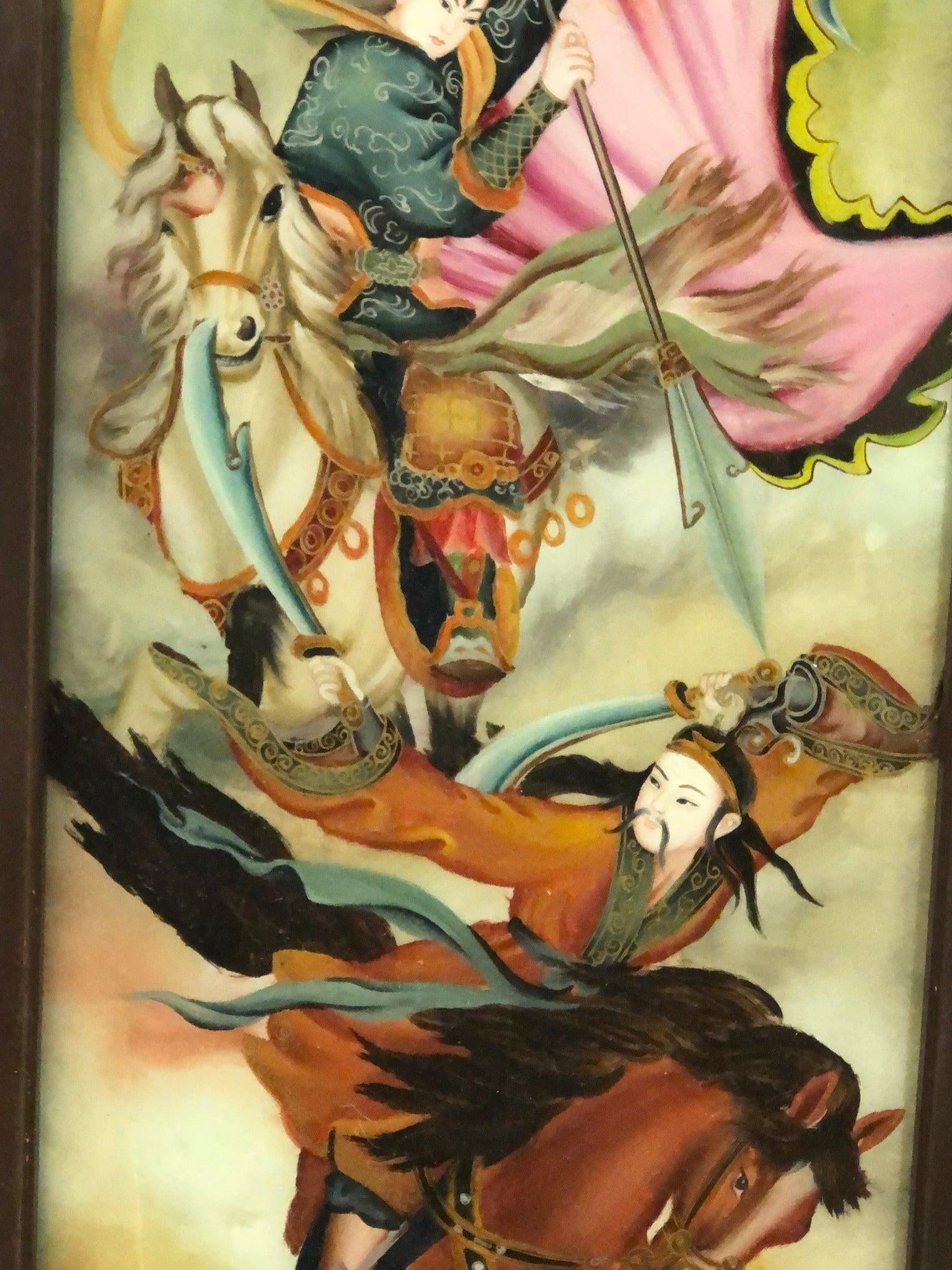 Early 20th Century Antique Japanese Reverse Glass Painting Original, Framed - 2