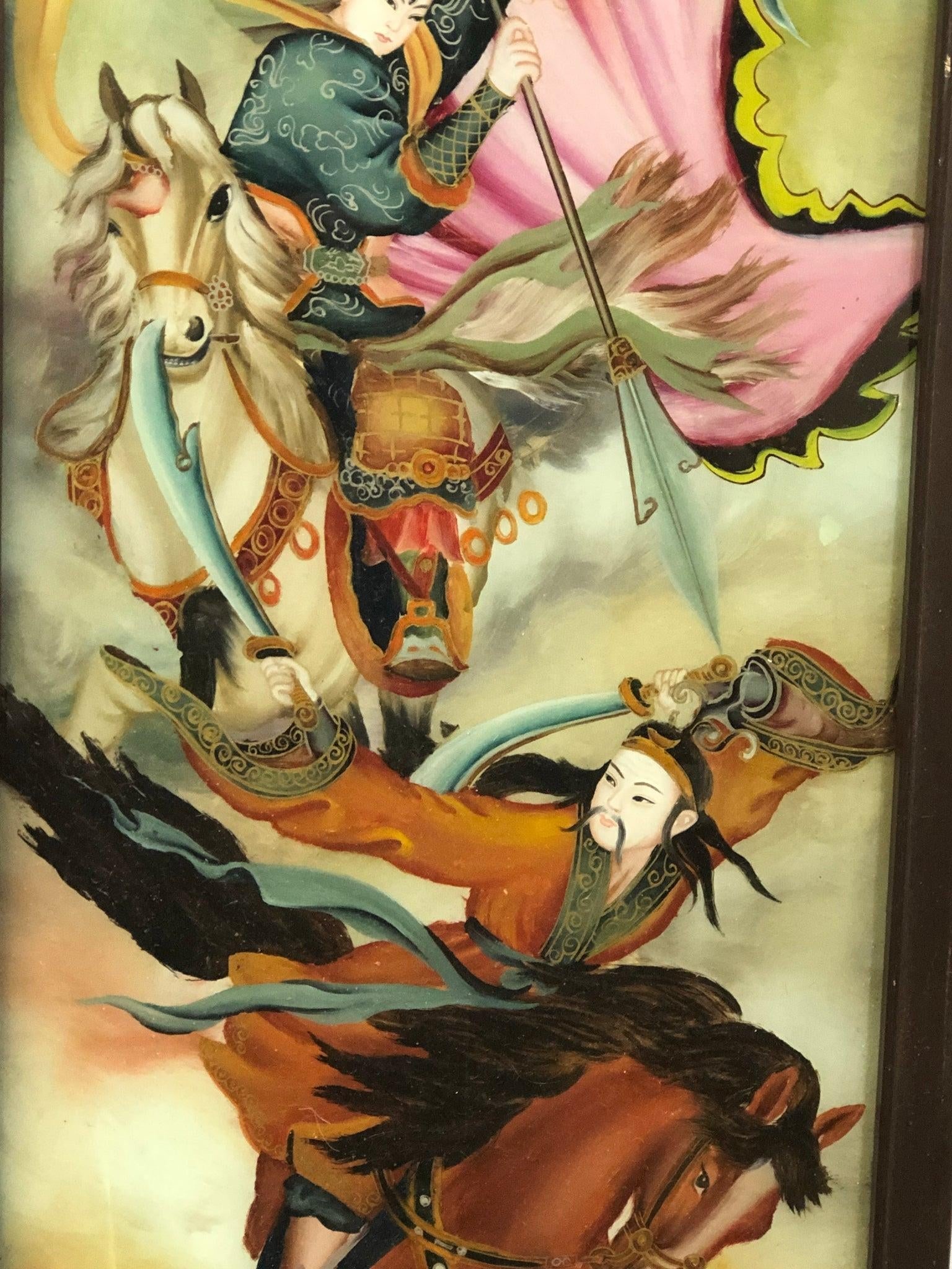 Early 20th Century Antique Japanese Reverse Glass Painting Original, Framed - 3