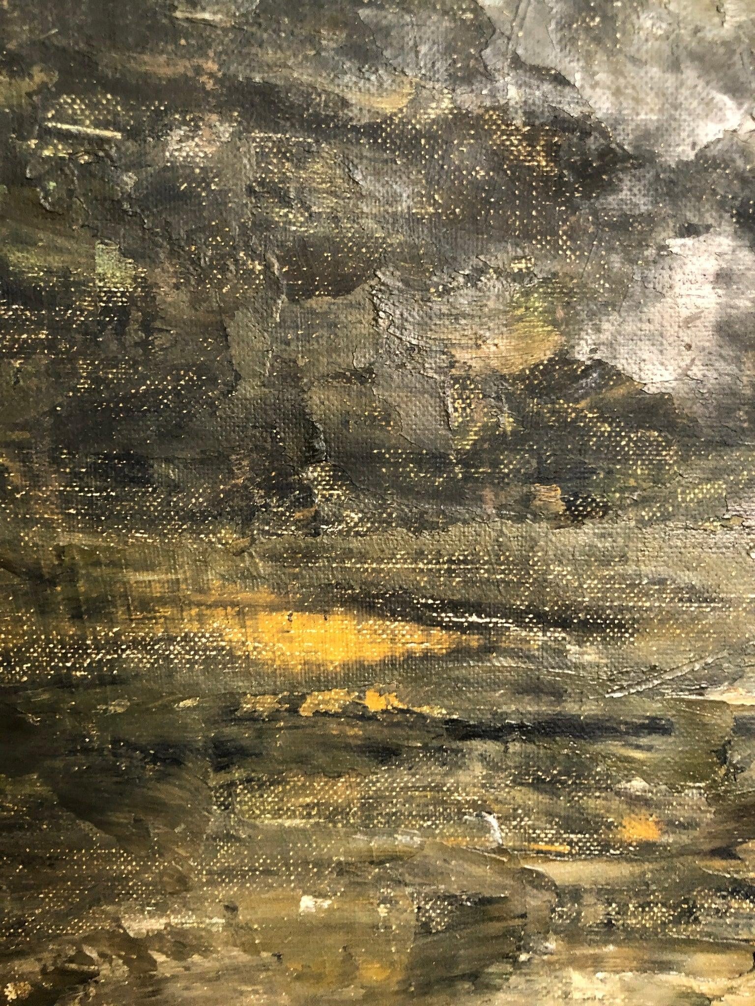 Late 20th Century Original Oil on Canvas – Impressionist Landscape With Moonlight - 3