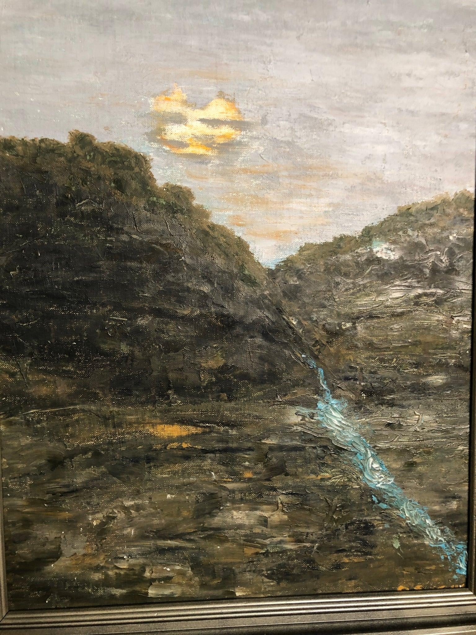 Late 20th Century Original Oil on Canvas – Impressionist Landscape With Moonlight - 4