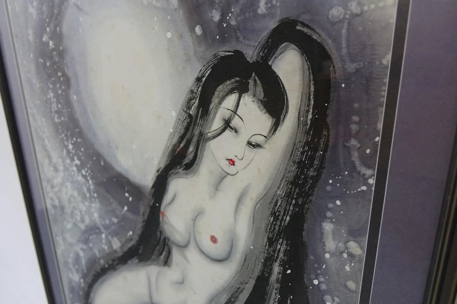 Mid 20th Century Nude Watercolor Ink Painting on Paper Original, Framed - 3