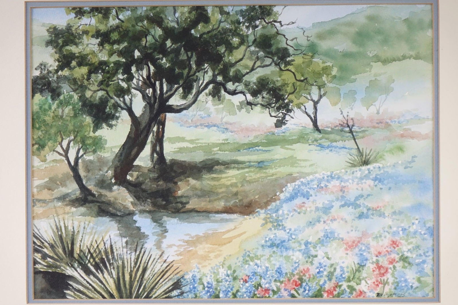 Vintage Framed Watercolor Landscape Painting – Pastoral Scene - 4