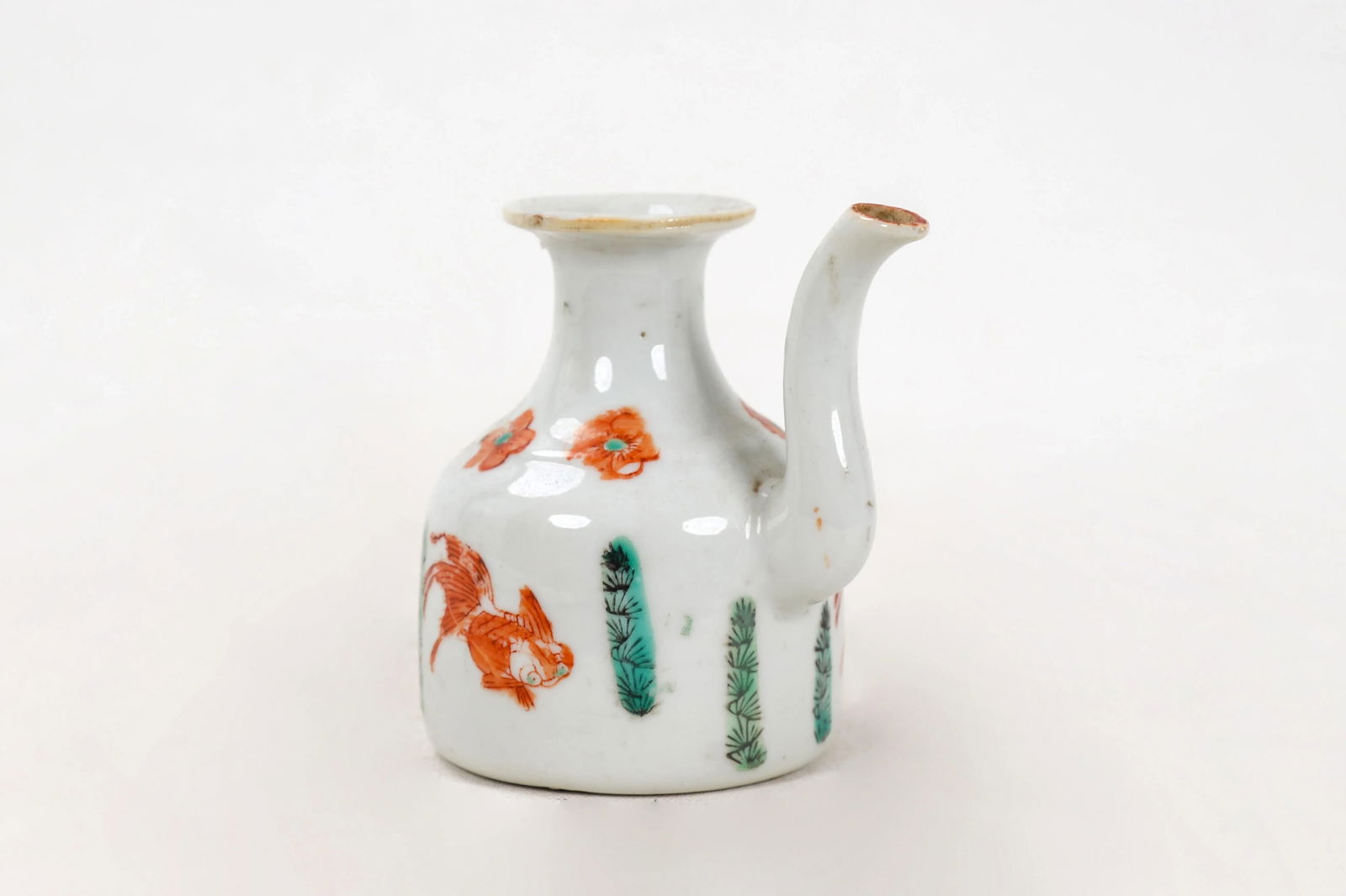 Chinese Ching Dynasty Vintage Porcelain Teapot With Goldfish - 4