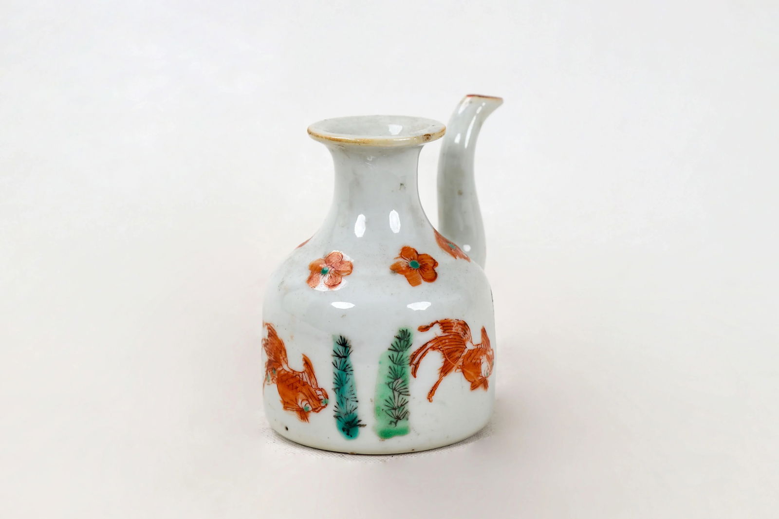 Chinese Ching Dynasty Vintage Porcelain Teapot With Goldfish - 5