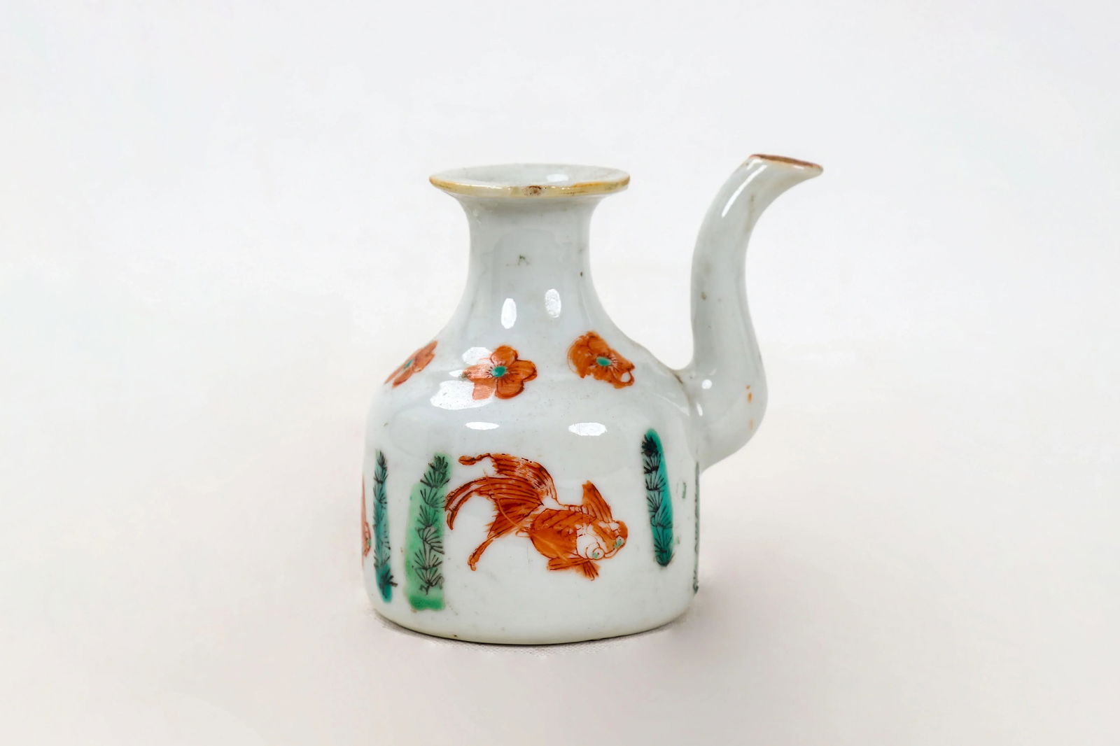 Chinese Ching Dynasty Vintage Porcelain Teapot With Goldfish - 6