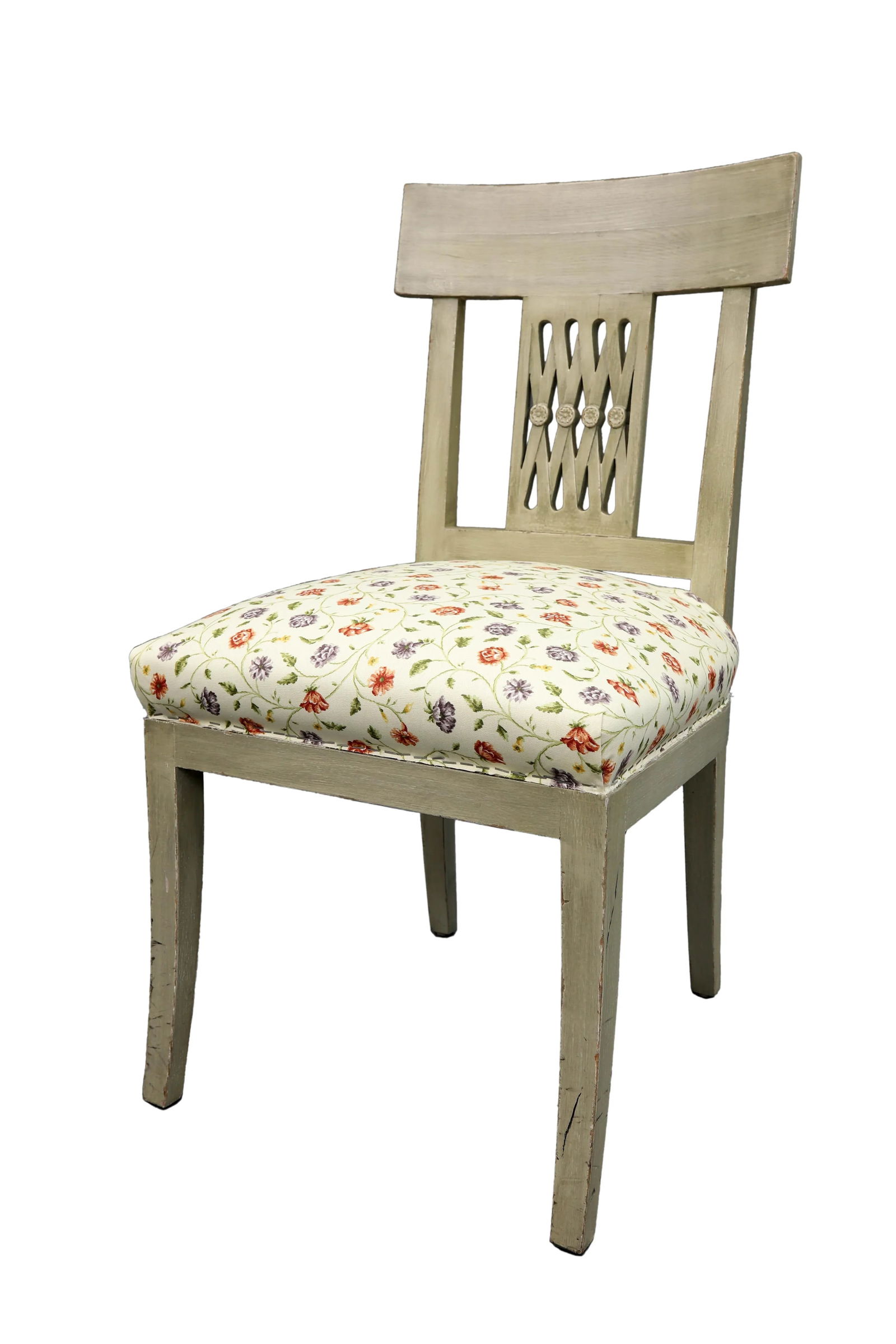 Vintage Mid Century Crisscross Back Floral Print Chair - 2