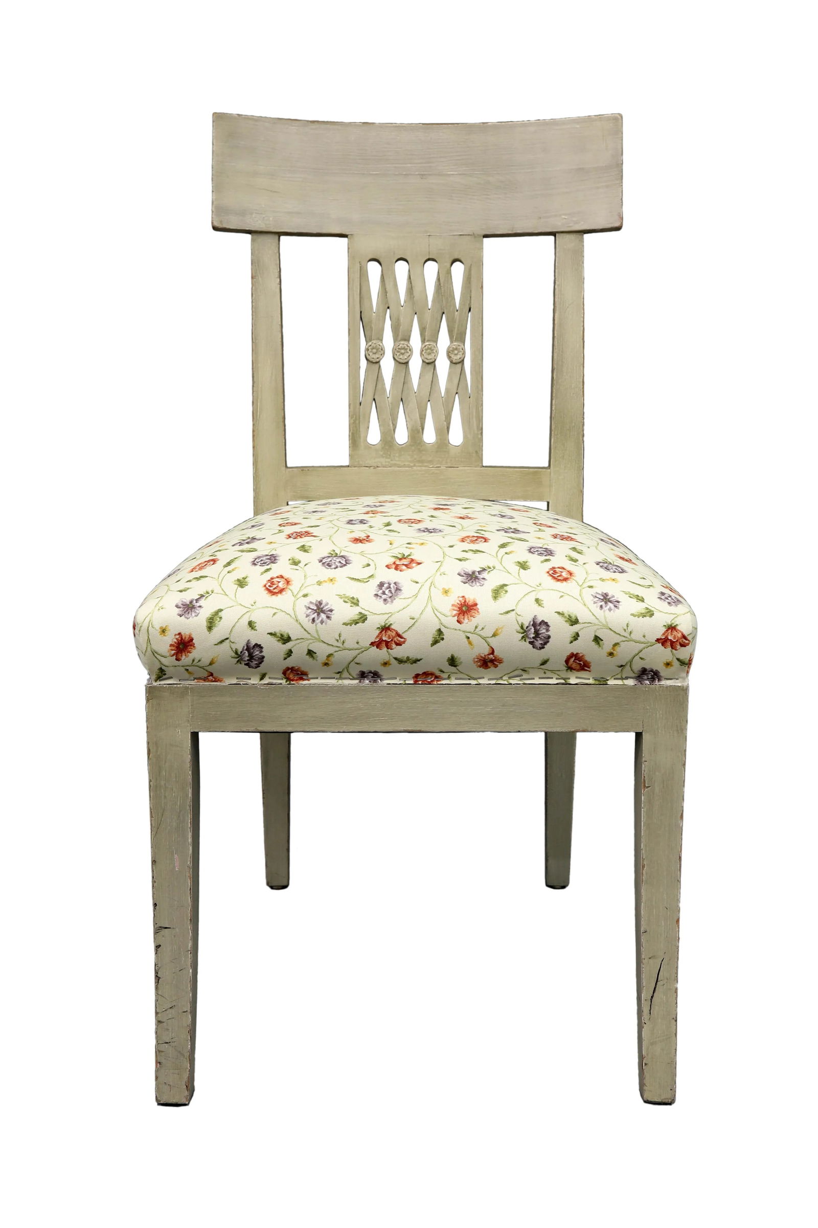 Vintage Mid Century Crisscross Back Floral Print Chair - 5
