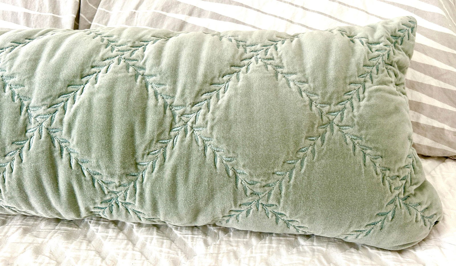 Bella Notte and Linen Long Lumber Pillow in Eucalyptus - 2