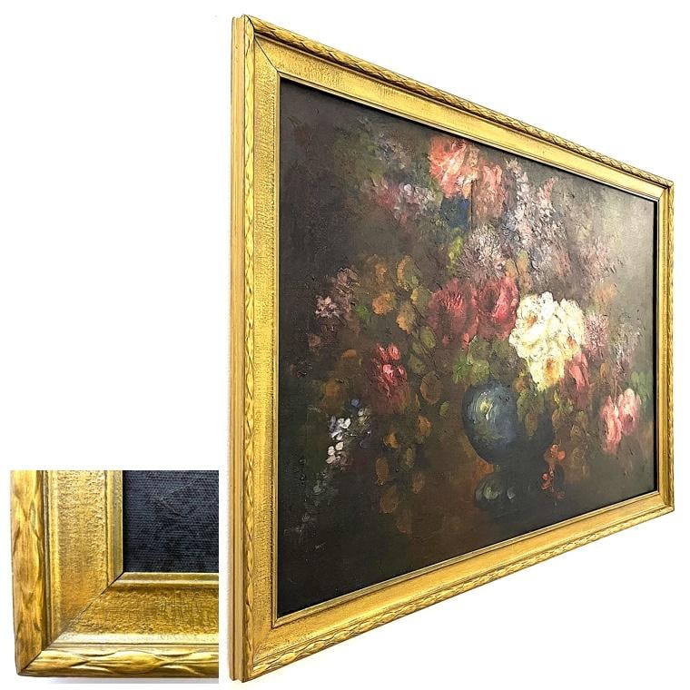 Early 20th Century Floral Still Life Oil Painting on Canvas, Framed - 11