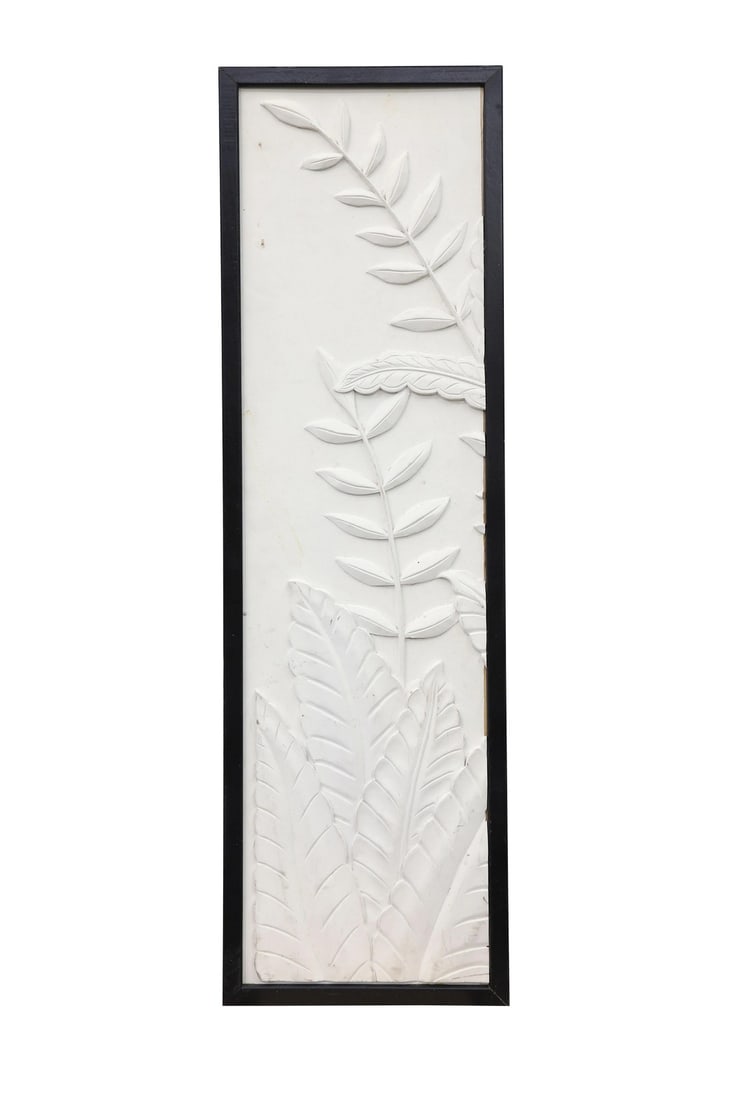 Contemporary Leaves Relief With Black Frame: A relief in the form of leaves painted white and framed by black. Made in the 1970s. Condition: Alterations: Original Condition Unaltered Imperfections: Some Imperfections Condition Notes: Good