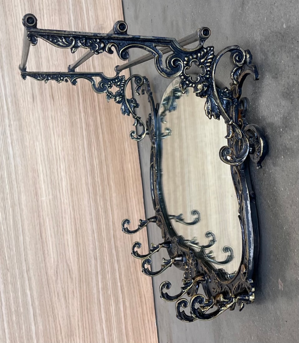 19th Century French Bronze Wall Mounted Coat Rack With Mirror - 2