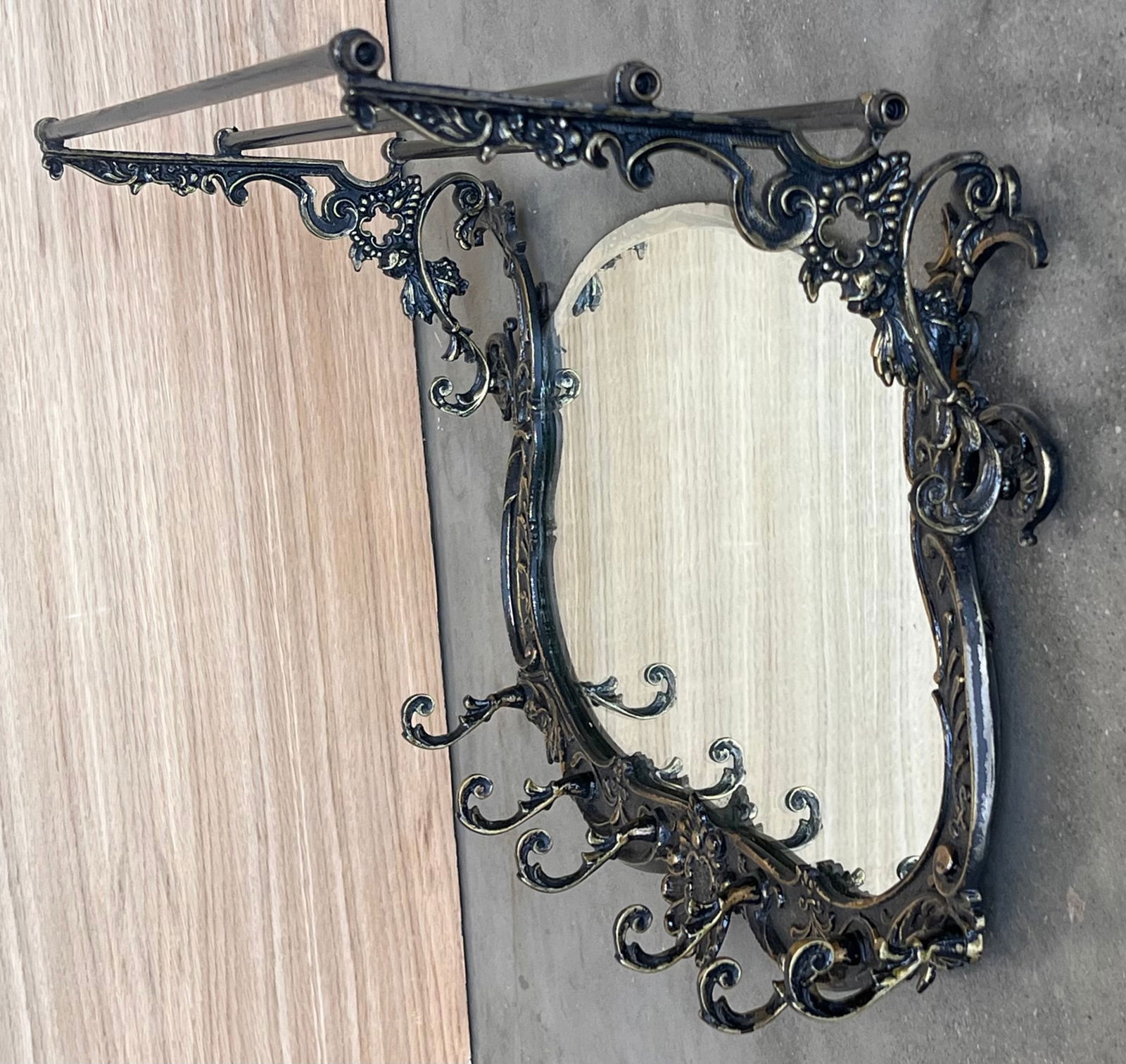 19th Century French Bronze Wall Mounted Coat Rack With Mirror - 3