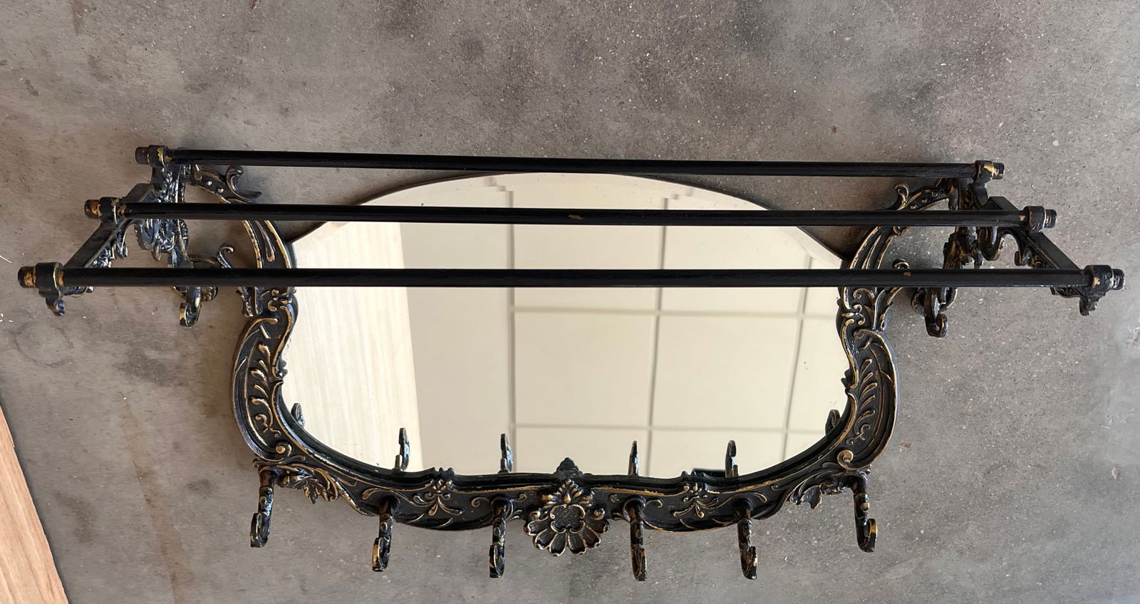 19th Century French Bronze Wall Mounted Coat Rack With Mirror - 4
