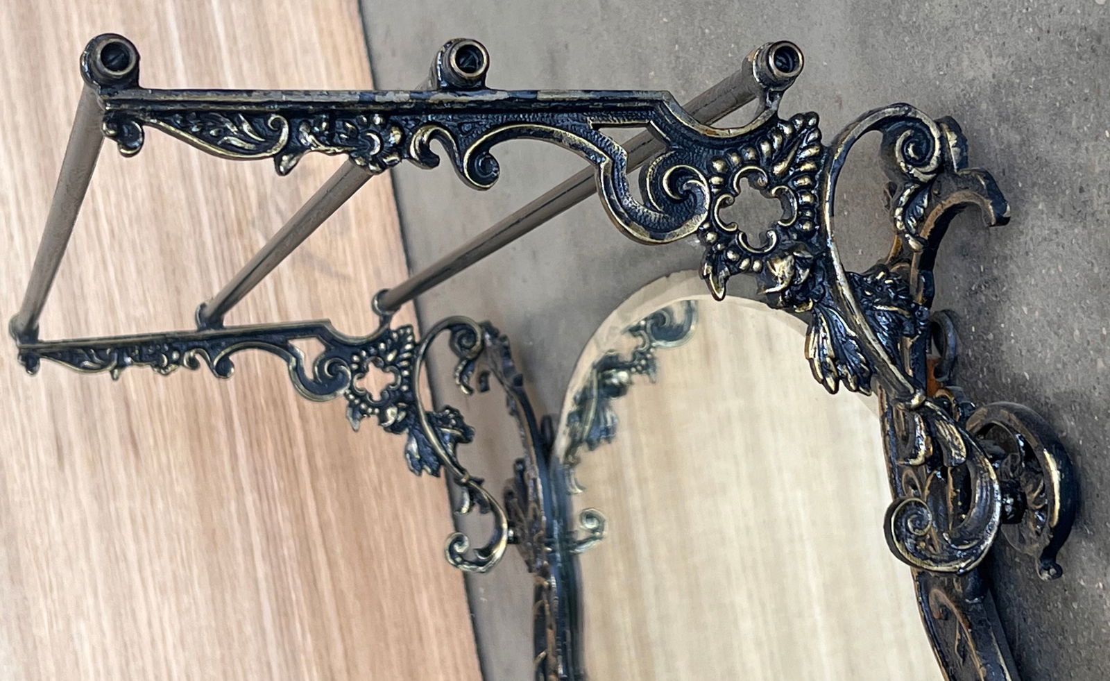 19th Century French Bronze Wall Mounted Coat Rack With Mirror - 7