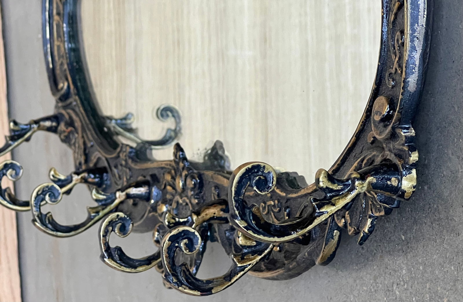 19th Century French Bronze Wall Mounted Coat Rack With Mirror - 9