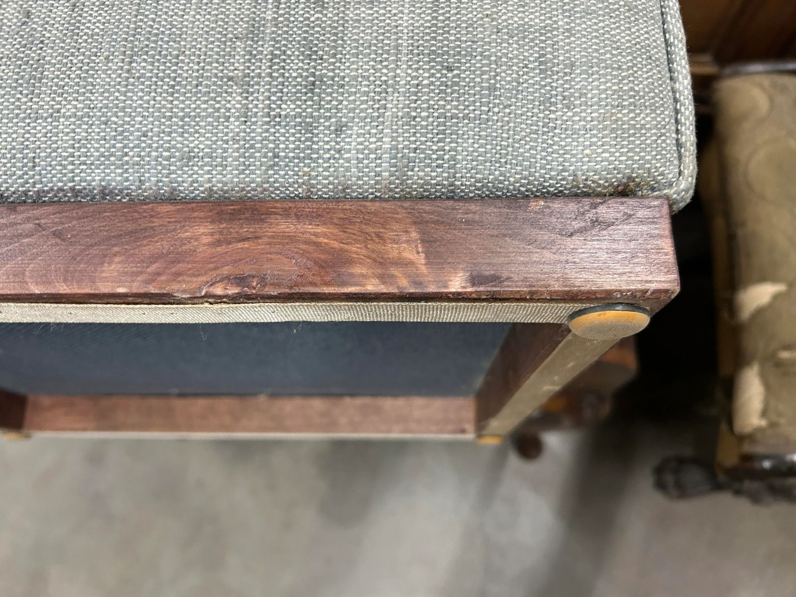 Vintage Light Grey-White Turkish Rug Square Ottoman Stool - 10