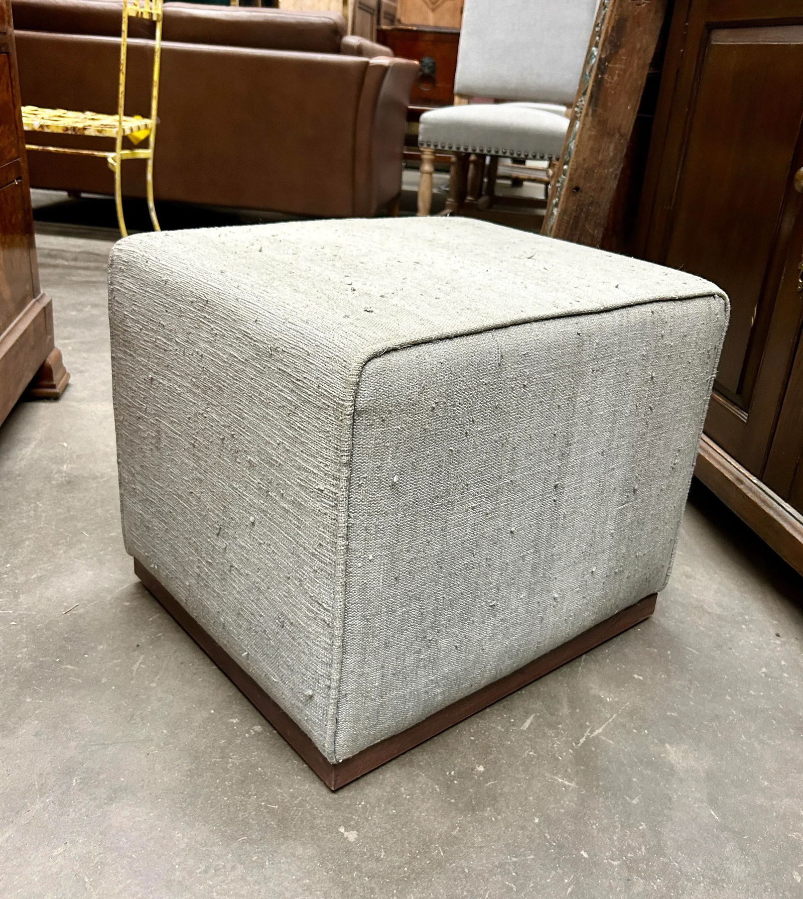 Vintage Light Grey-White Turkish Rug Square Ottoman Stool - 11