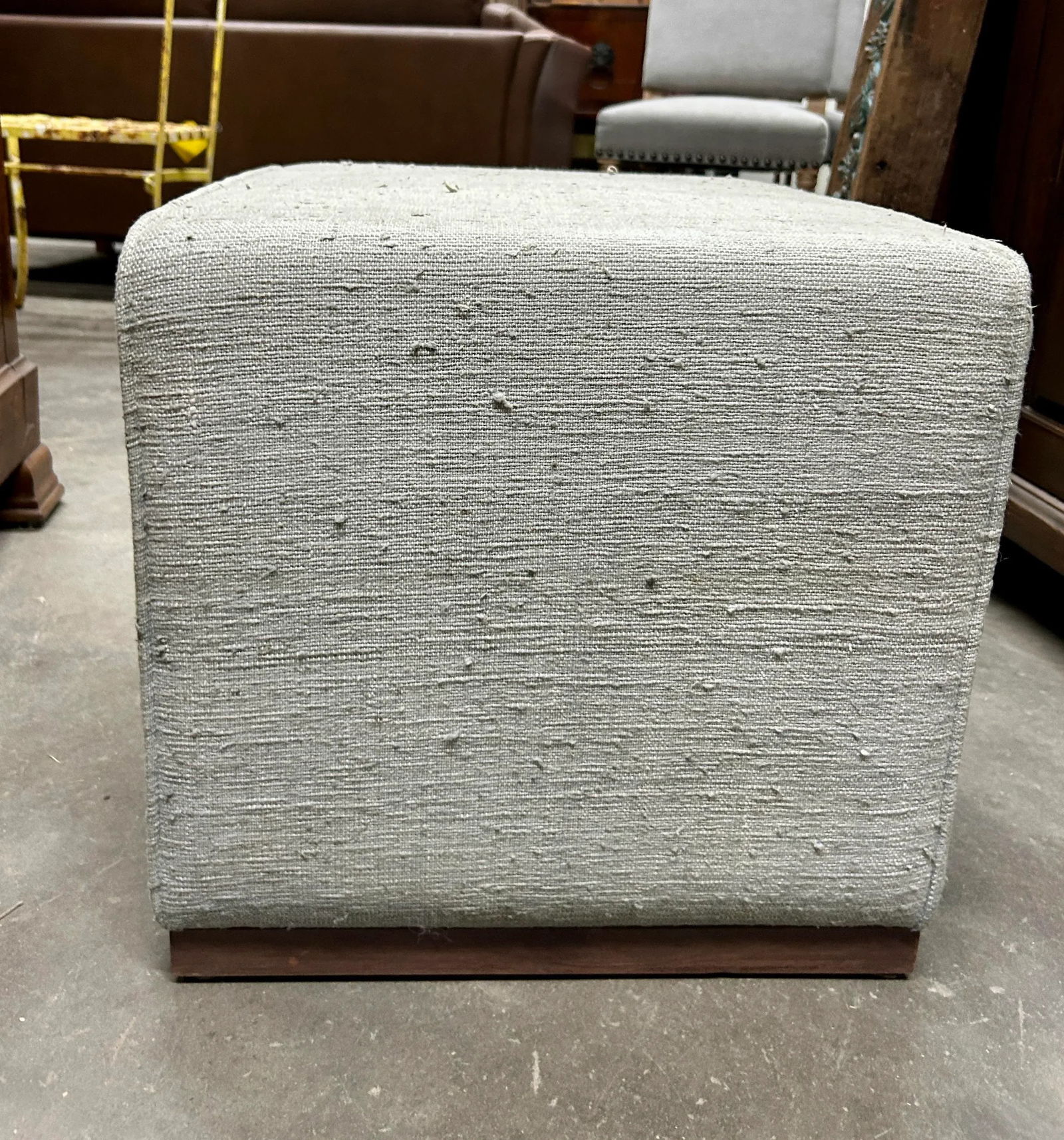 Vintage Light Grey-White Turkish Rug Square Ottoman Stool - 12