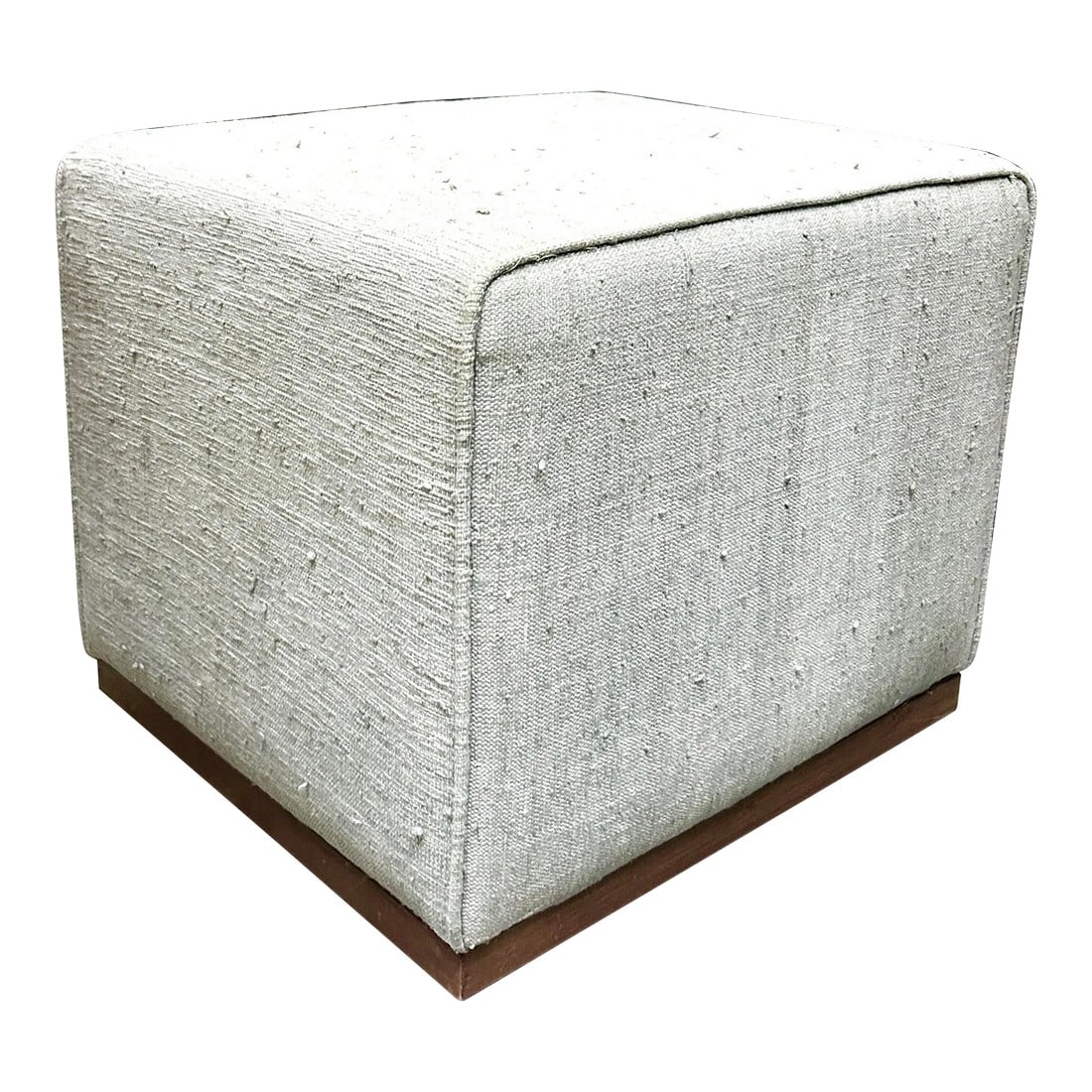 Vintage Light Grey-White Turkish Rug Square Ottoman Stool: Vintage Custom Made Turkish Rug Square Ottoman Stool with piping. Purchases at Round Top Antique show in Texas in 2023. Turkish rug upholstery is textured. The color is off white with hints of blue