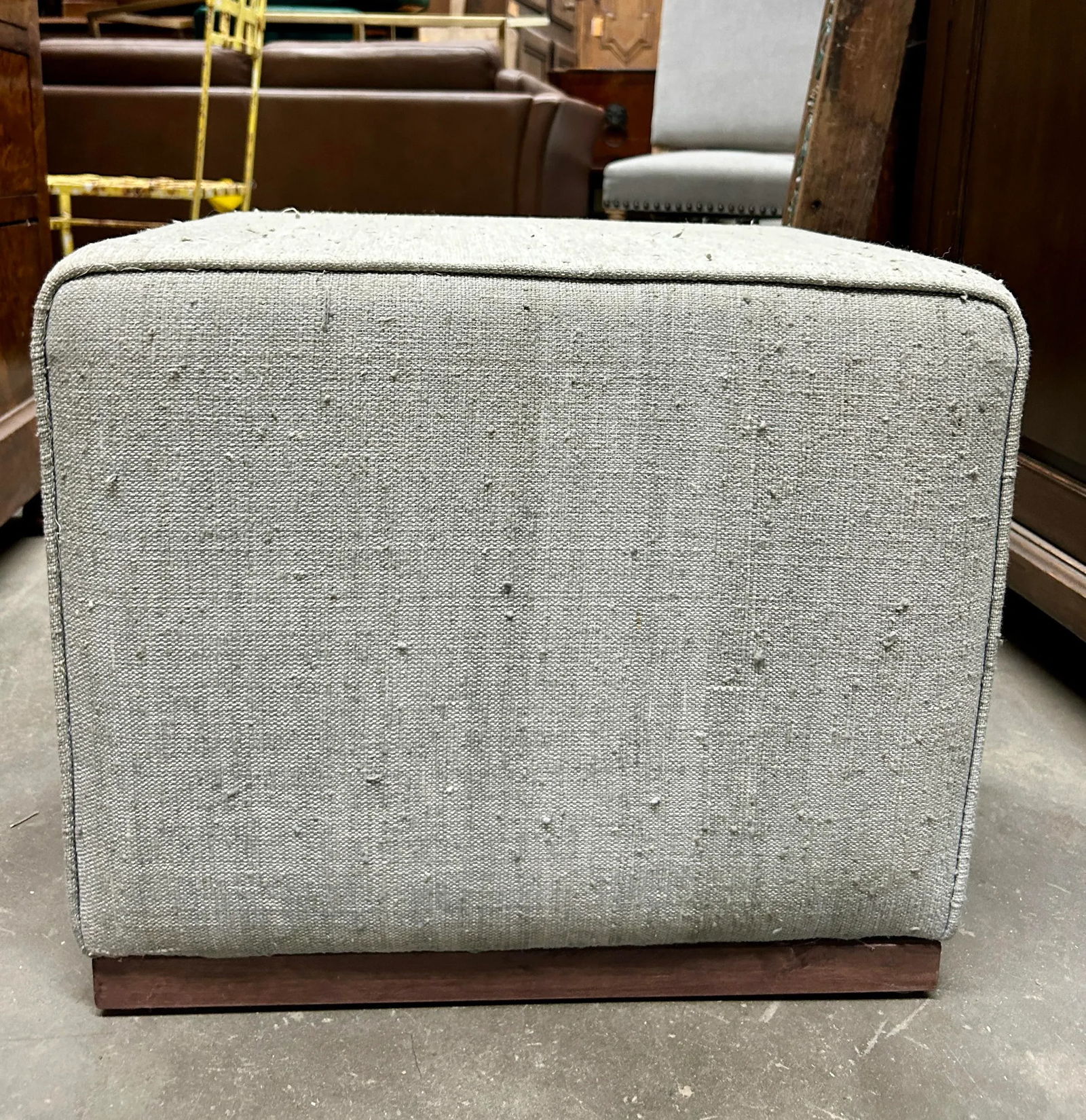 Vintage Light Grey-White Turkish Rug Square Ottoman Stool - 2