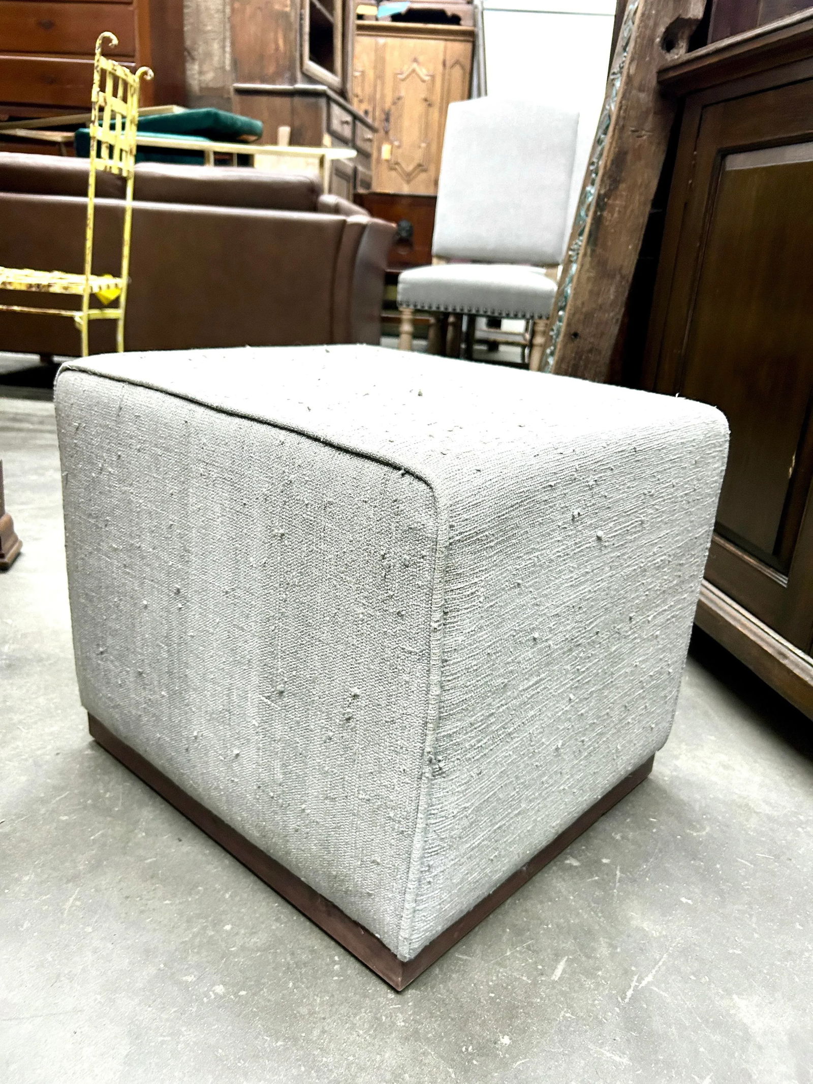 Vintage Light Grey-White Turkish Rug Square Ottoman Stool - 3