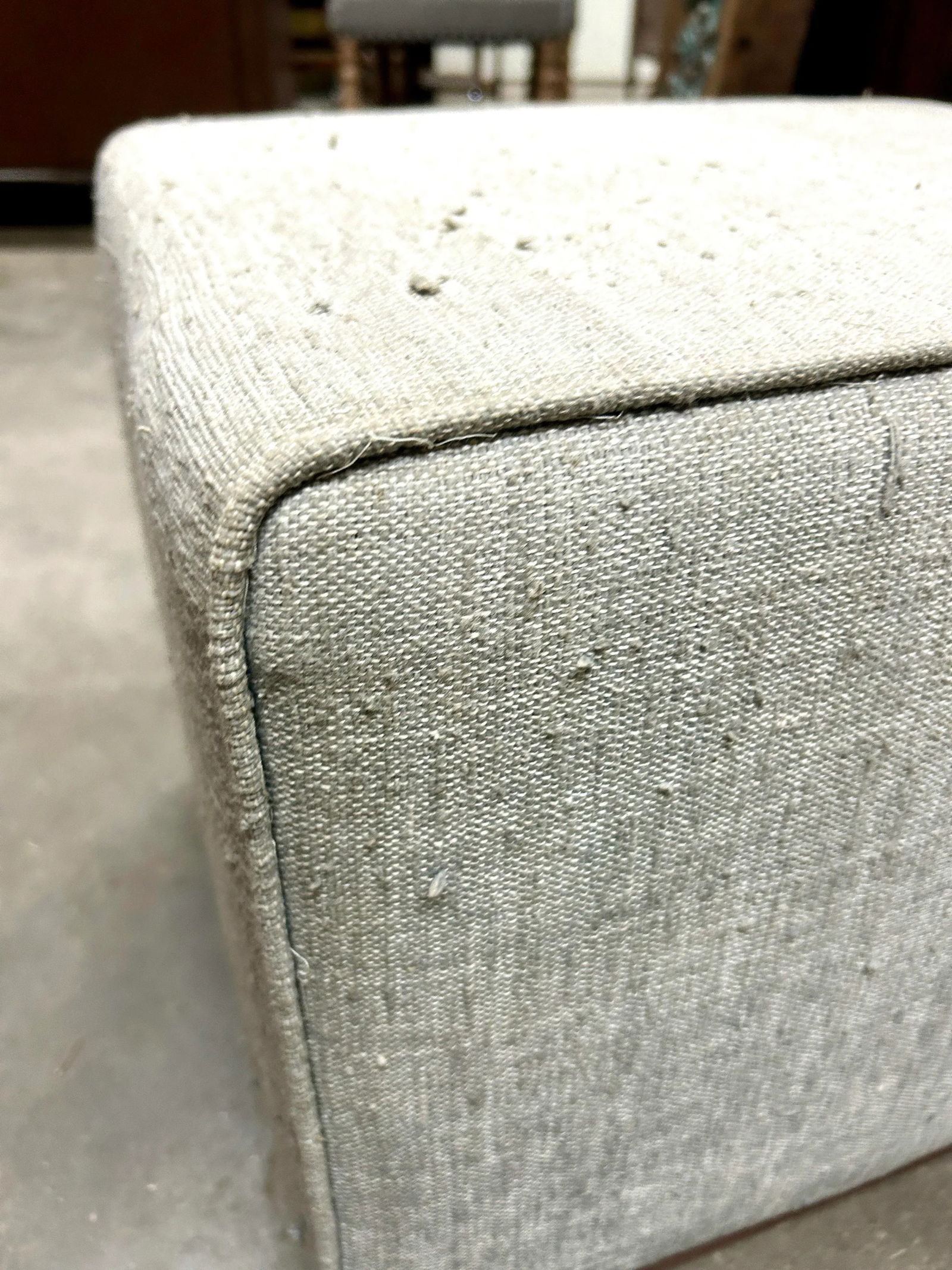 Vintage Light Grey-White Turkish Rug Square Ottoman Stool - 5