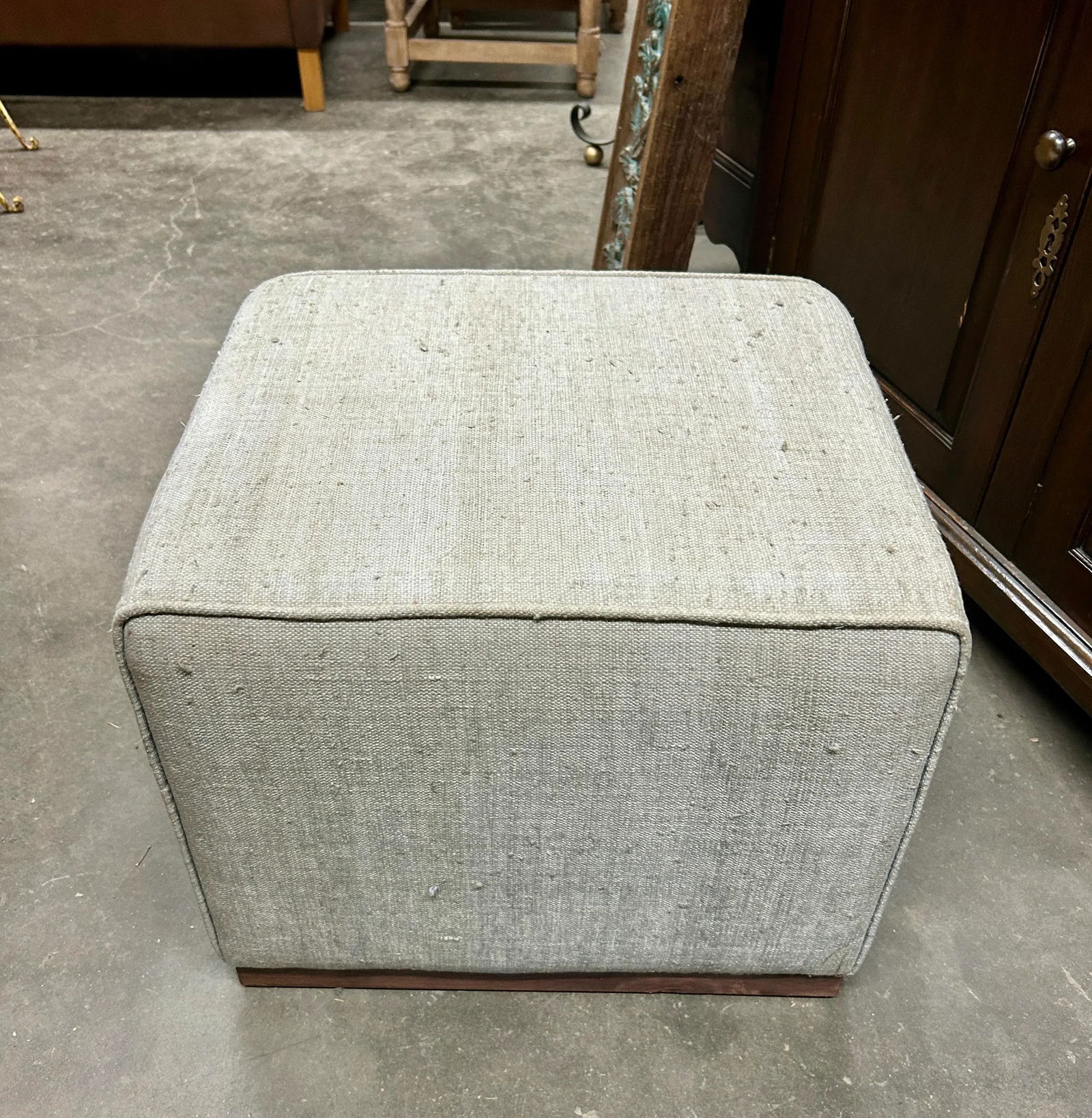 Vintage Light Grey-White Turkish Rug Square Ottoman Stool - 7