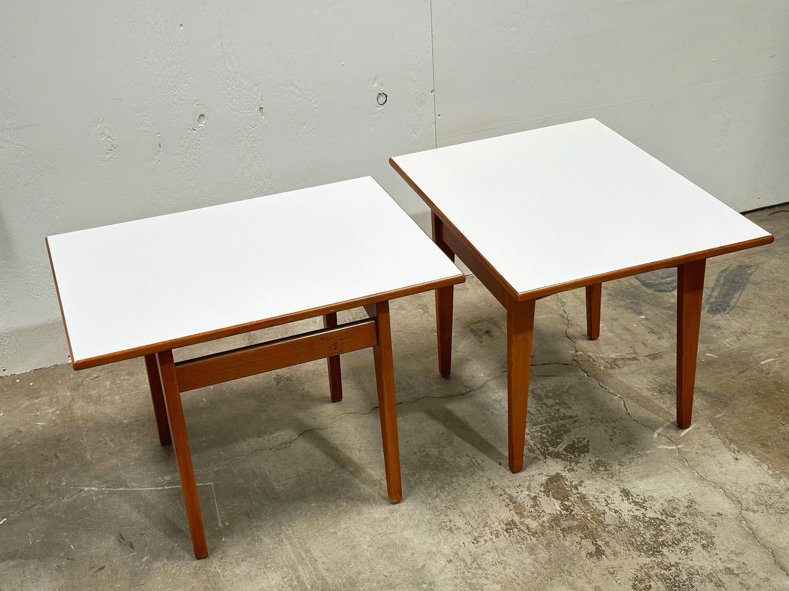 1960s Jens Risom Side Tables - Midcentury Danish Modern - Pair Walnut Formica Floating Top End Table - 6