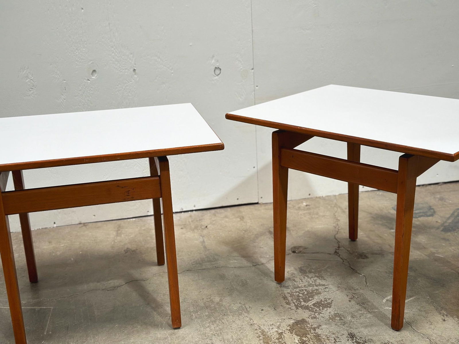 1960s Jens Risom Side Tables - Midcentury Danish Modern - Pair Walnut Formica Floating Top End Table - 7