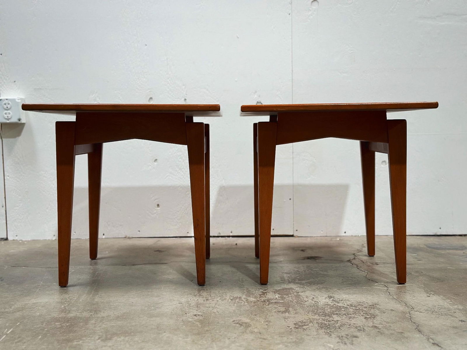 1960s Jens Risom Side Tables - Midcentury Danish Modern - Pair Walnut Formica Floating Top End Table - 9