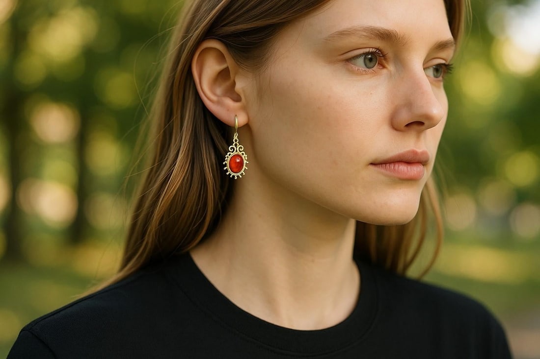 Vintage 14 Karat Yellow Gold Coral Lever Back 1.25 Inch Long Drop Earrings - 2 Pieces - 2