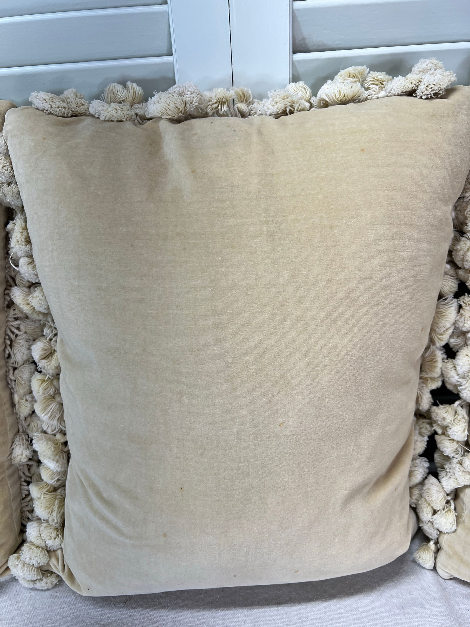 Vintage Needlepoint Petite Point Botanical Greek Key Border Floral Center Tassel Trim Down Filled Pi - 7