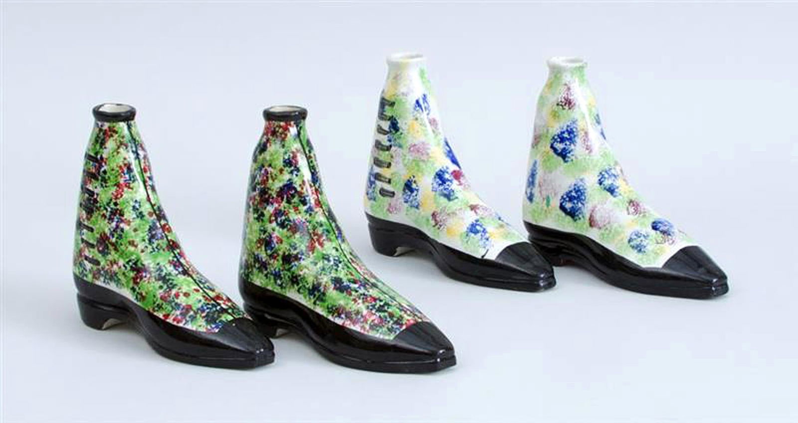 Scottish Pottery Pearlware Sponged Spirit Flasks Modelled in Form of Boots - 9