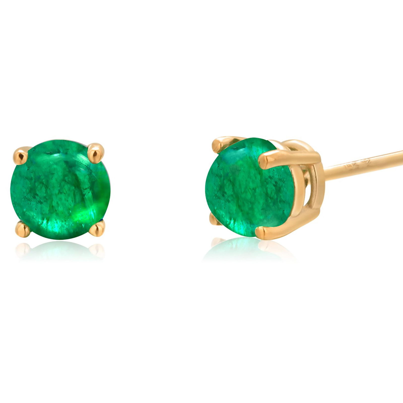 14 Karat Yellow Gold Matched Pair of Round Cabochon Emerald 0.21 Inch Earrings - 2 Pieces - 4