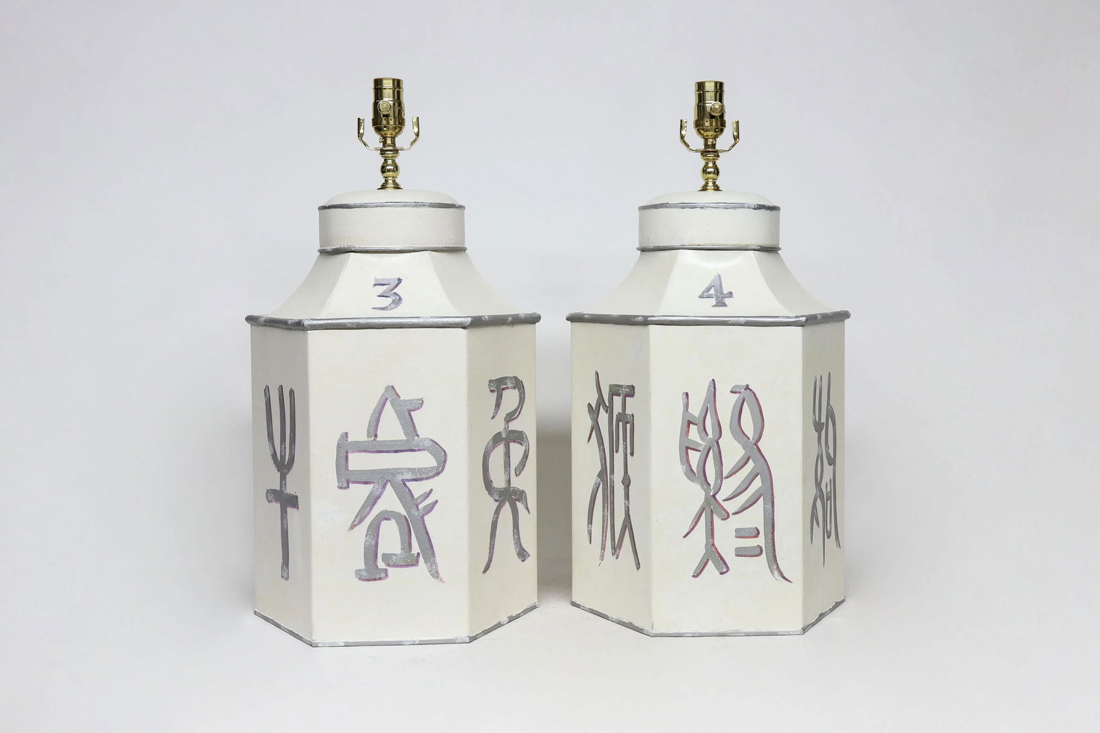 Late 20th Century Vintage White Painted Chinese Zodiac Characters Tole Tea Caddy Lamp "No.4" - 8