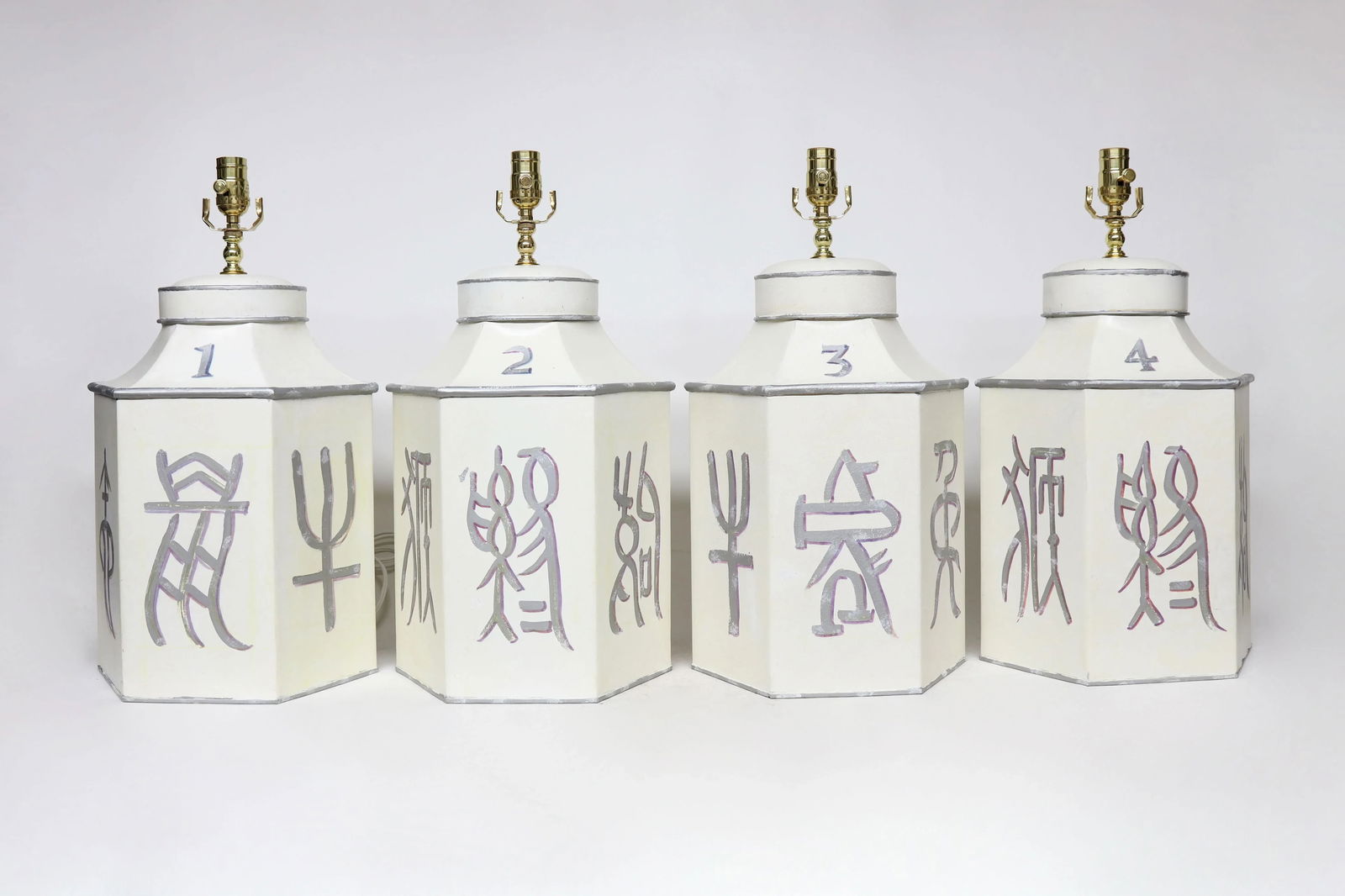 Late 20th Century Vintage White Painted Chinese Zodiac Characters Tole Tea Caddy Lamp "No.4" - 9