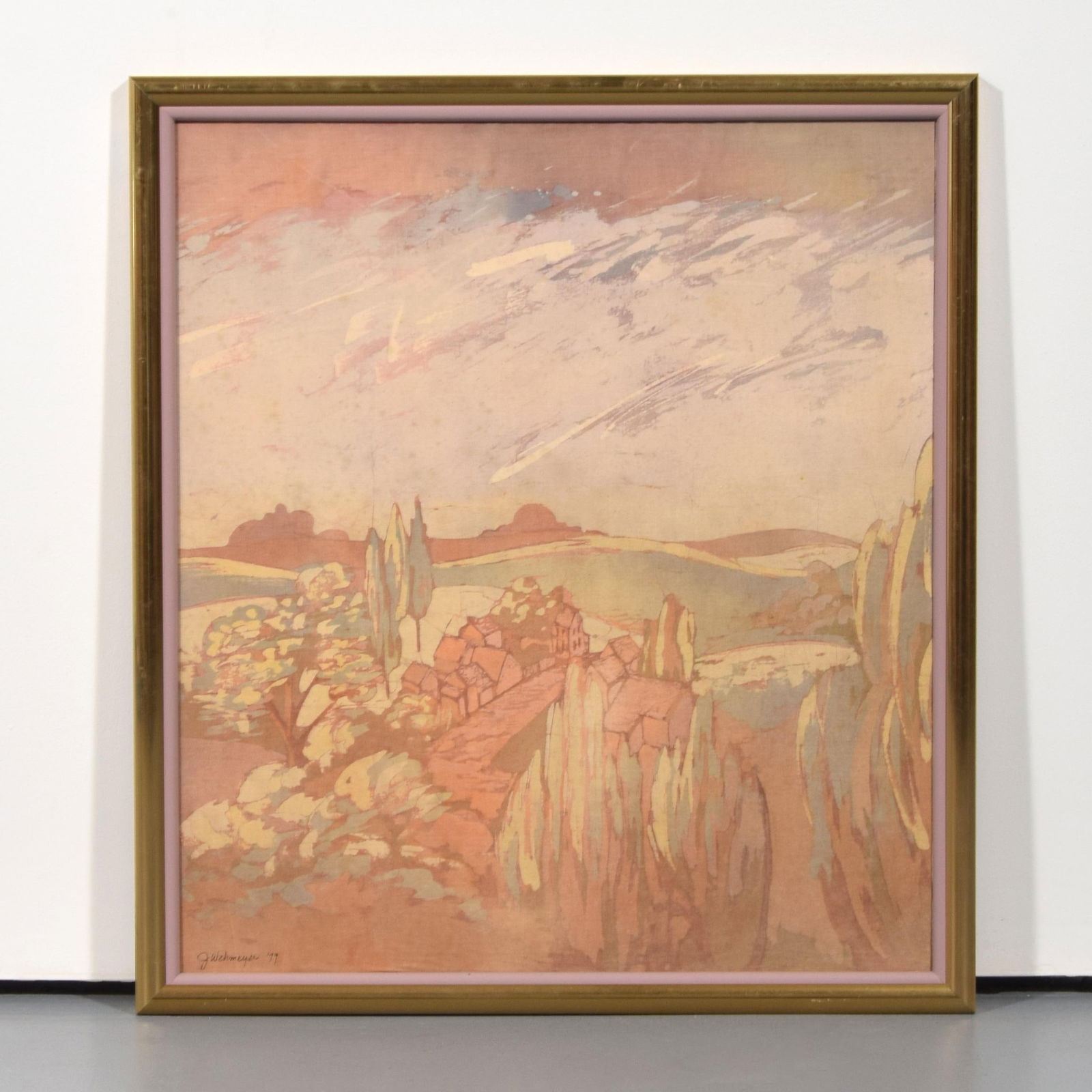 1970s Original Signed J. Wehmeyer Batik Landscape Paintings, Framed - Set of 2 - 4