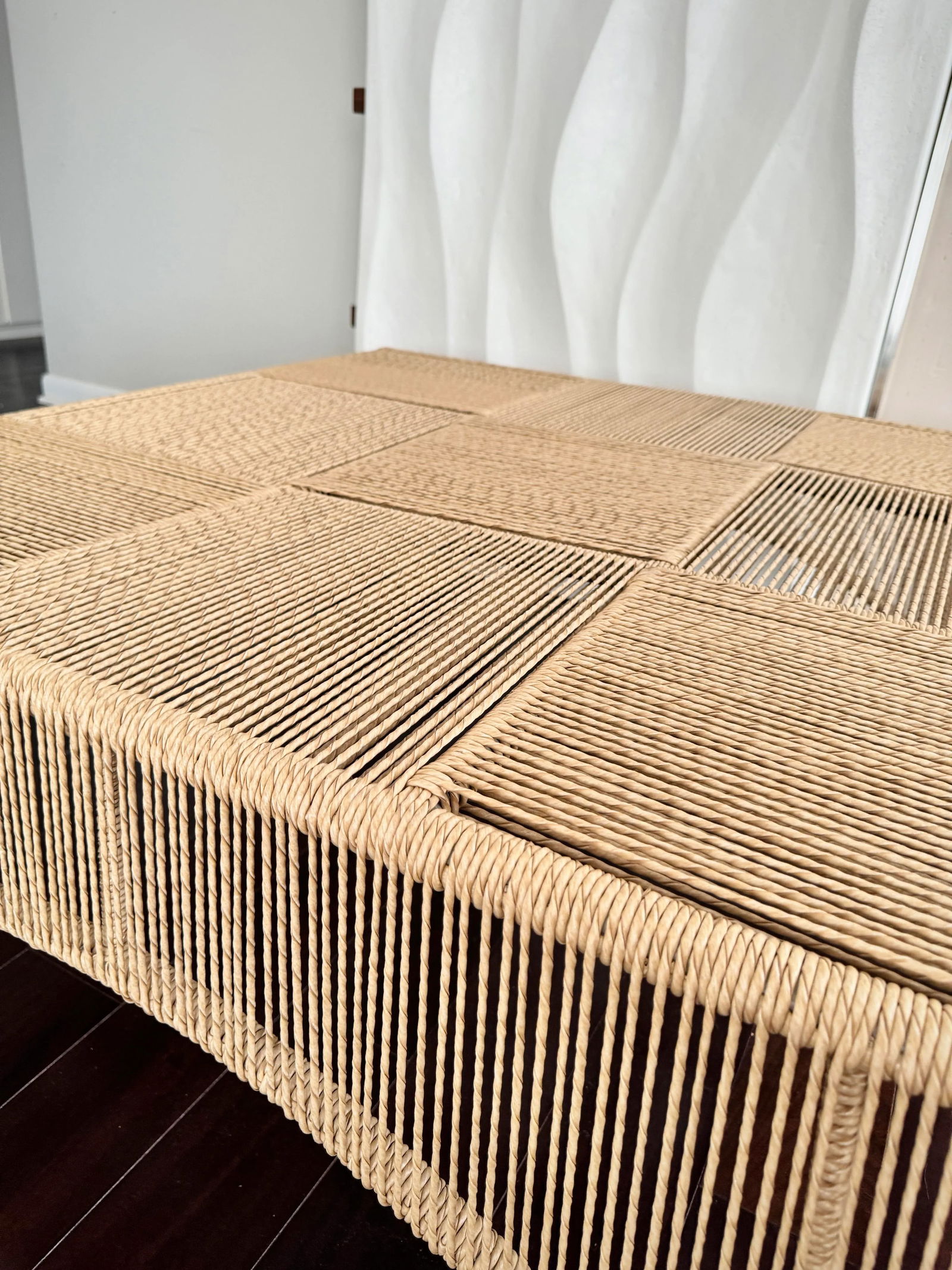 Unique Checkered Handmade Woven Parallel Ropes Checkerboard Plaid Pattern Square Coffee Table by Mad - 10