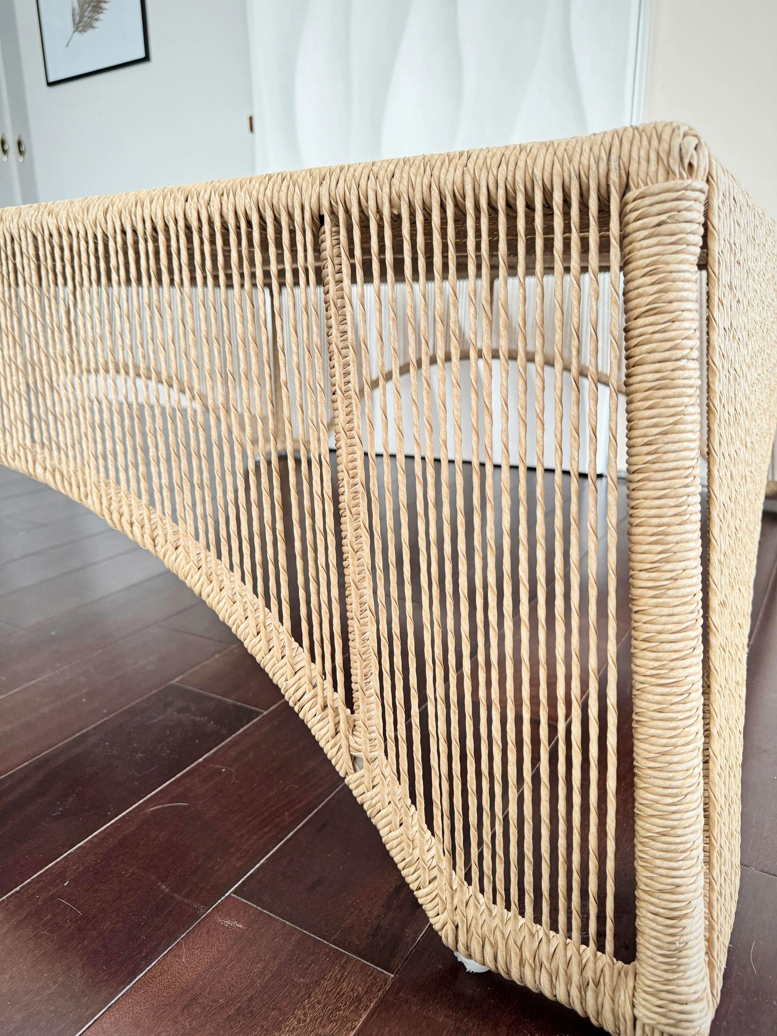 Unique Checkered Handmade Woven Parallel Ropes Checkerboard Plaid Pattern Square Coffee Table by Mad - 11