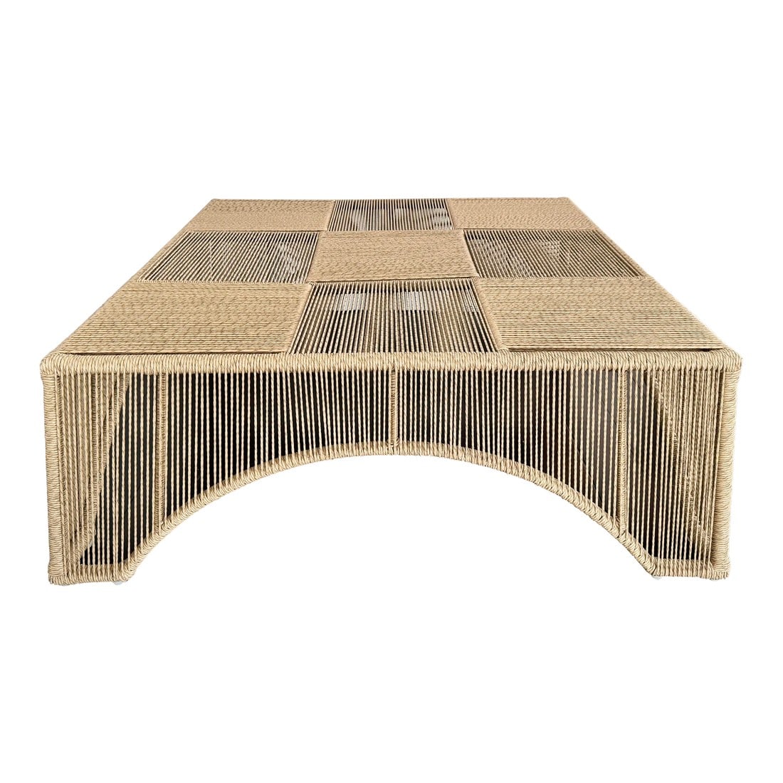 Unique Checkered Handmade Woven Parallel Ropes Checkerboard Plaid Pattern Square Coffee Table by Mad: Handmade One of a Kind Unique Woven Parallel Ropes Checkerboard Pattern Large Square Coffee Table by Made Goods Retail: $7570.00 A truly one of a kind piece, by high end designer Made Goods. This