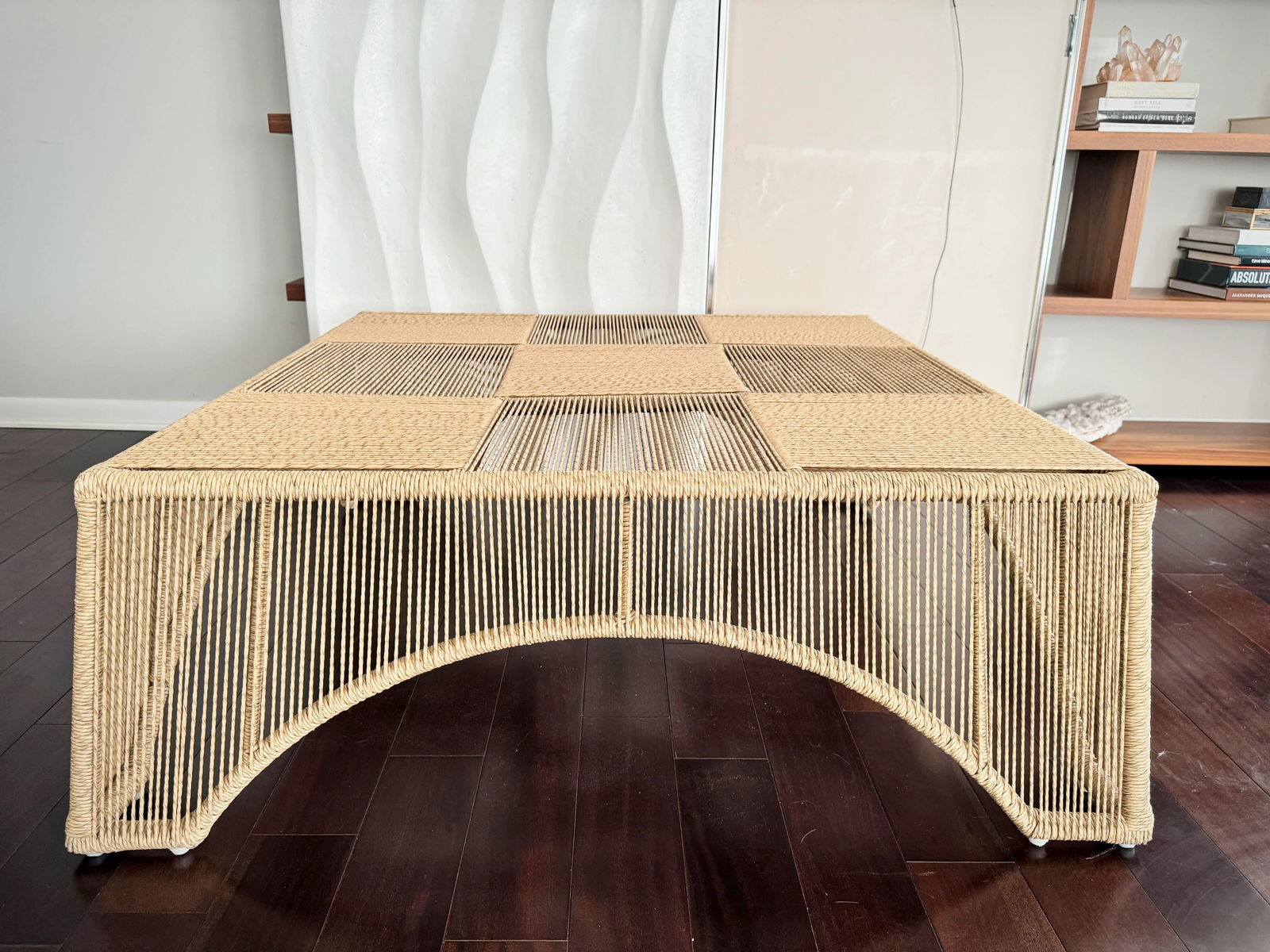 Unique Checkered Handmade Woven Parallel Ropes Checkerboard Plaid Pattern Square Coffee Table by Mad - 2