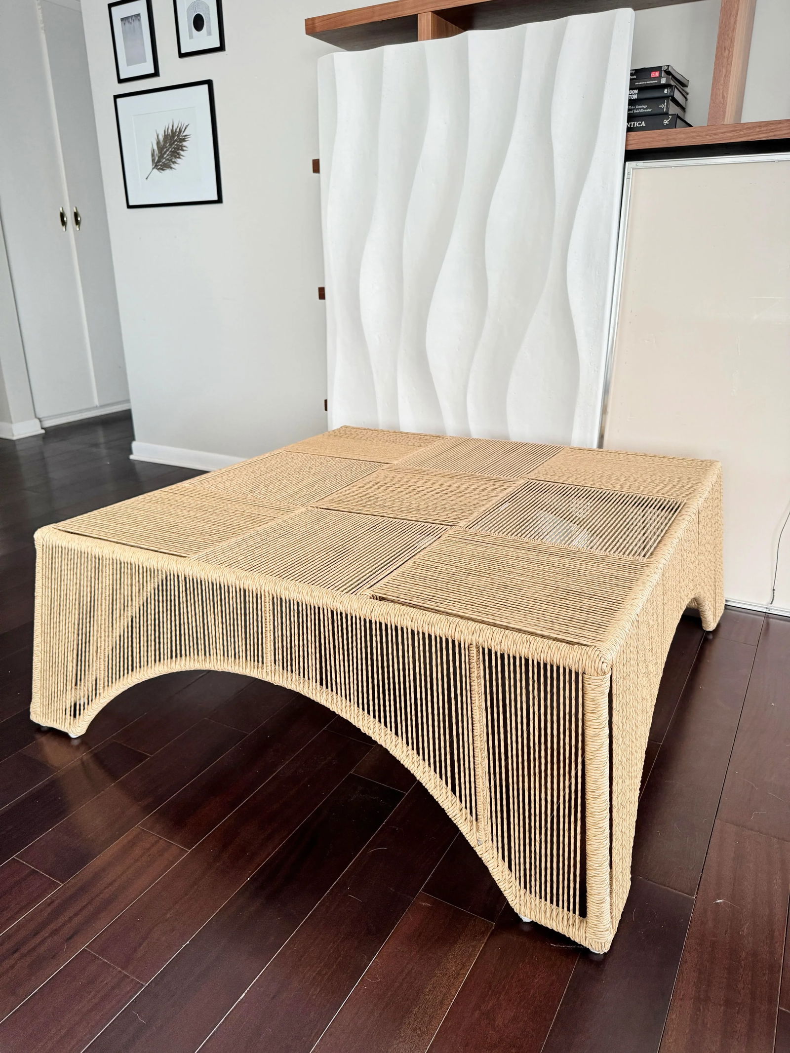 Unique Checkered Handmade Woven Parallel Ropes Checkerboard Plaid Pattern Square Coffee Table by Mad - 3