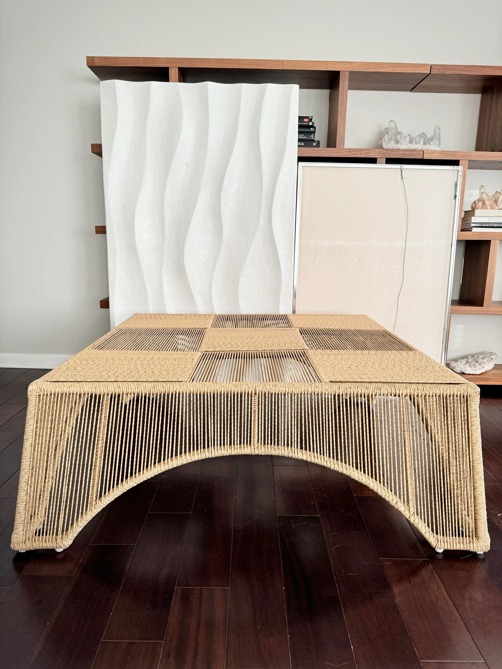 Unique Checkered Handmade Woven Parallel Ropes Checkerboard Plaid Pattern Square Coffee Table by Mad - 4