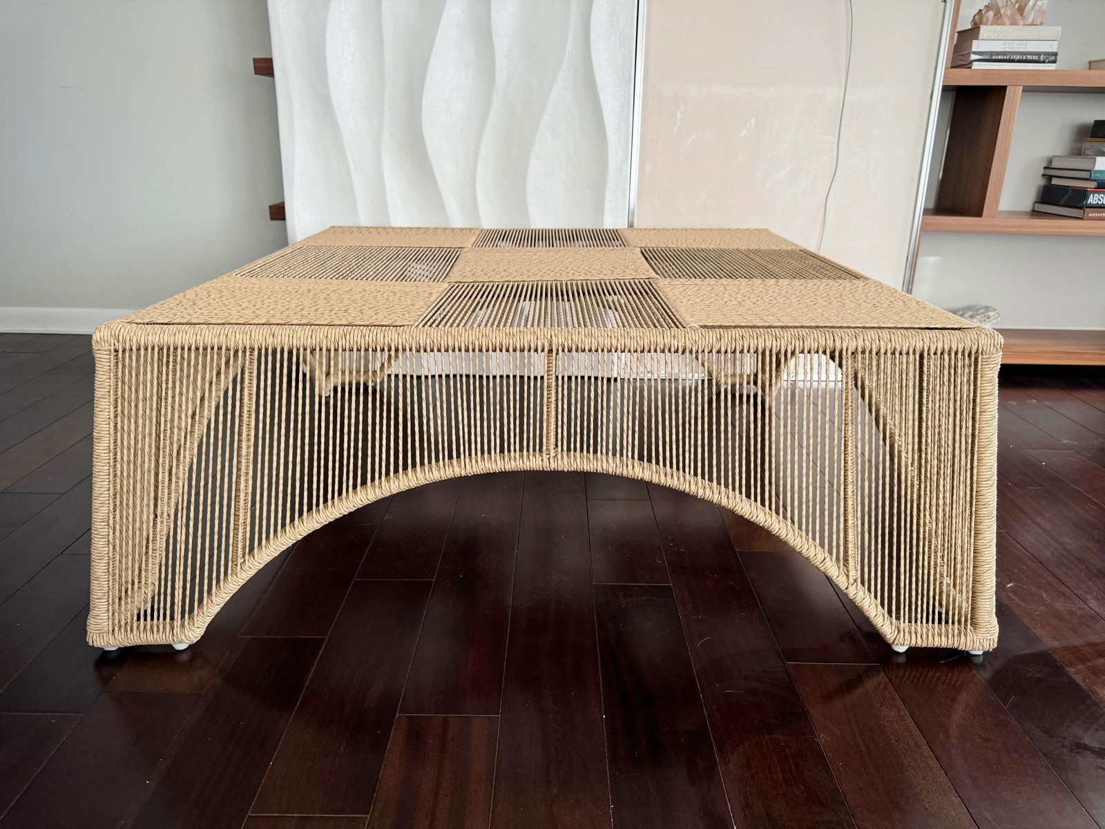 Unique Checkered Handmade Woven Parallel Ropes Checkerboard Plaid Pattern Square Coffee Table by Mad - 5